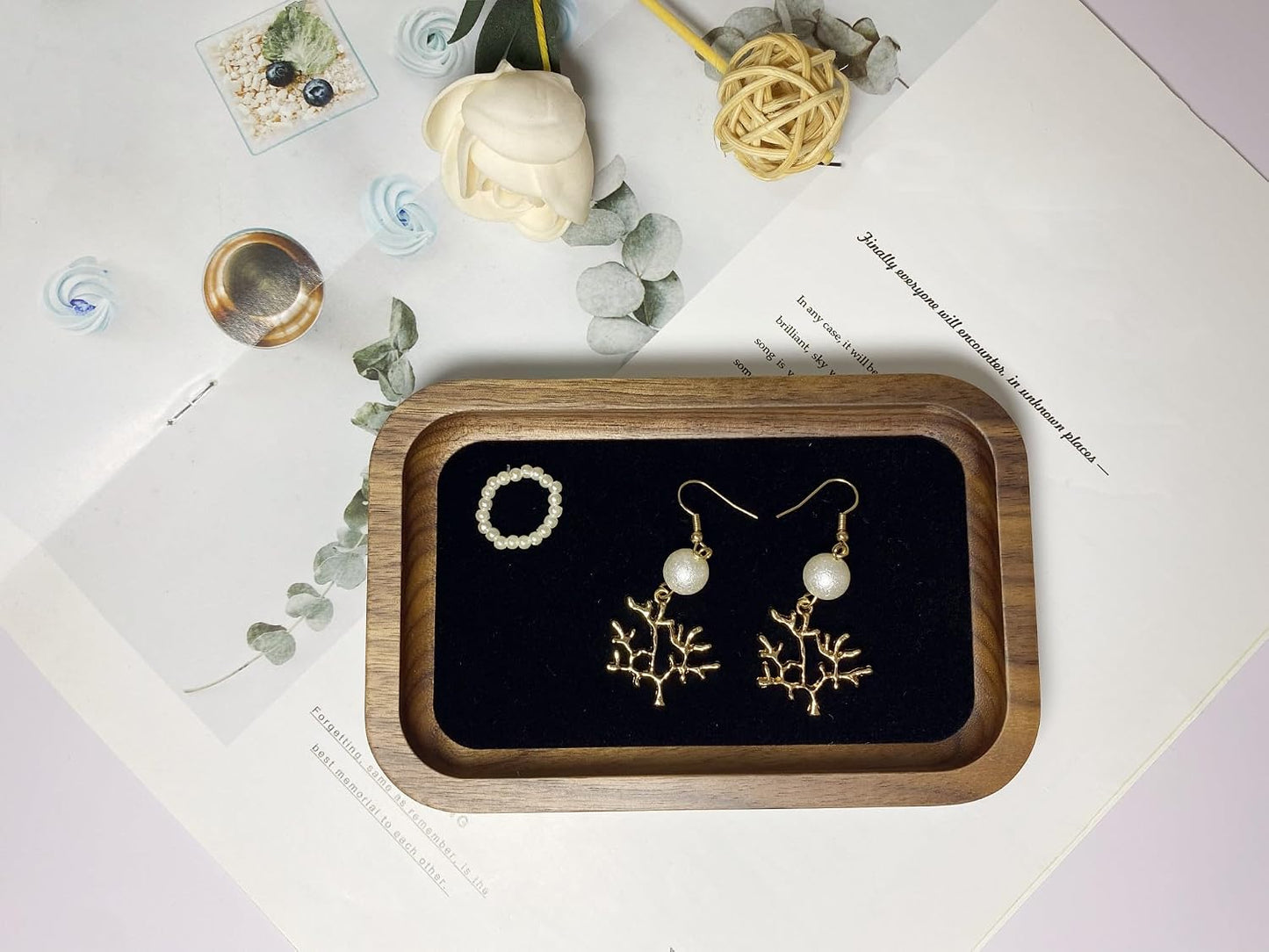 Wooden Jewelry Tray Small Trinket Dish / Rectangle-walnut