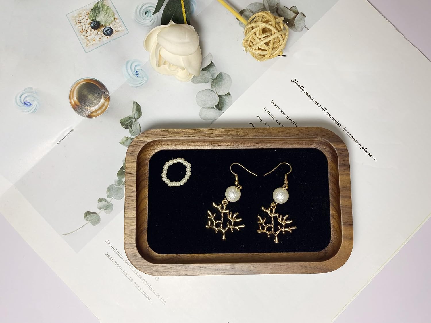 Wooden Jewelry Tray Small Trinket Dish / Rectangle-walnut