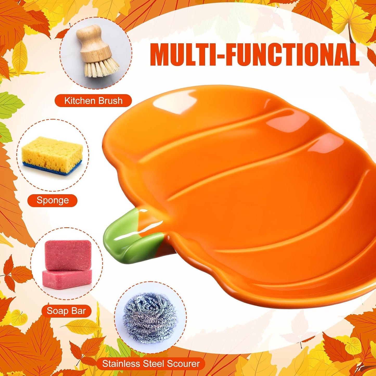 Ceramic Pumpkin Soap Dishes Elegant Shower Soap Dish Holder Fall Spoon Rest Bathroom / Set of 2