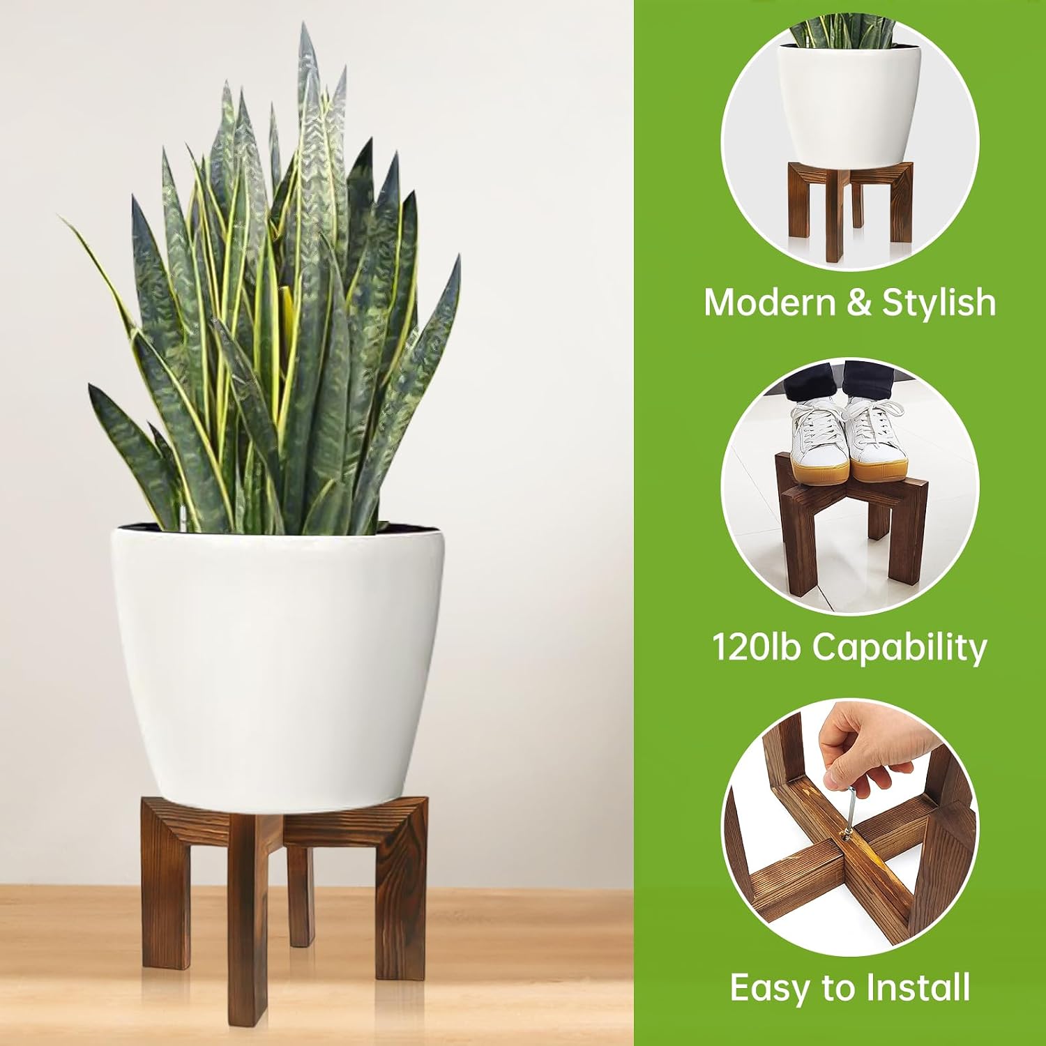 hismocal 2 Pack Wood Plant Stand Indoor Holders for Plants, Sturdy Flower Pot Stands Plants Shelf, Wooden Stool for