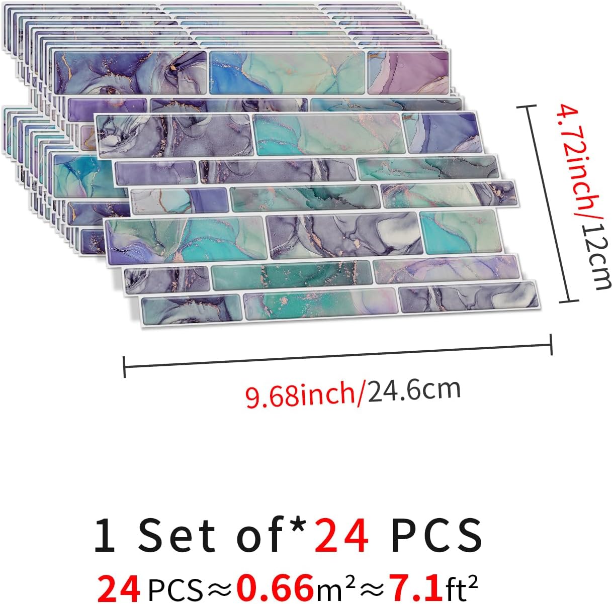 Peel & Stick Backsplash Tile Decals Self-Adhesive Removable / Xy-htp-30-sq / 9.68 x 4.72 / Set of 24