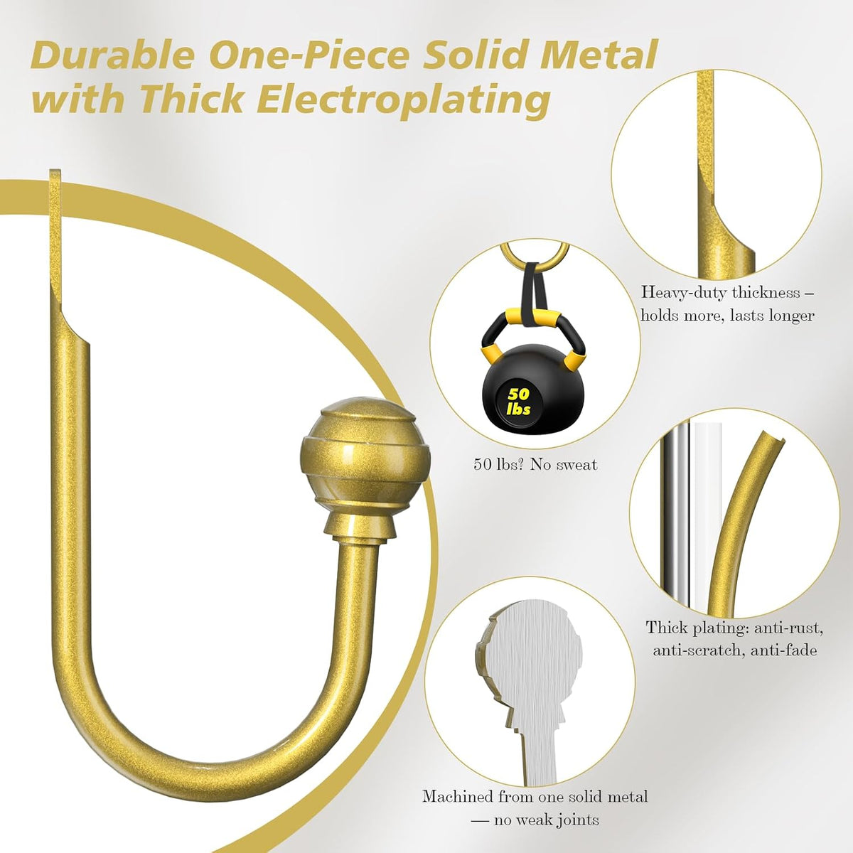 Hion Curtain Holdbacks Gold 6pcs, Curtain Tiebacks Wall Mounted Hooks | Curtain Holders for Drapes, One-Piece Metal