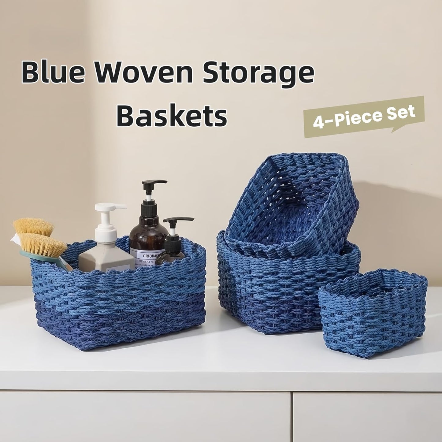 Woven Storage Baskets Set / Blue / Set of 4