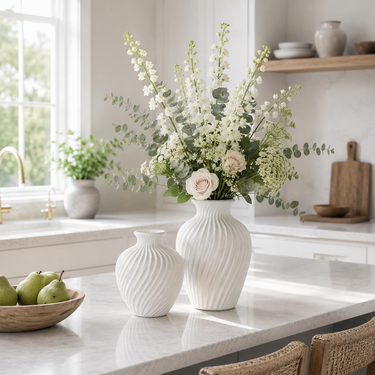 Ceramic Vase / Modern Flower Vases / White / Set of 2