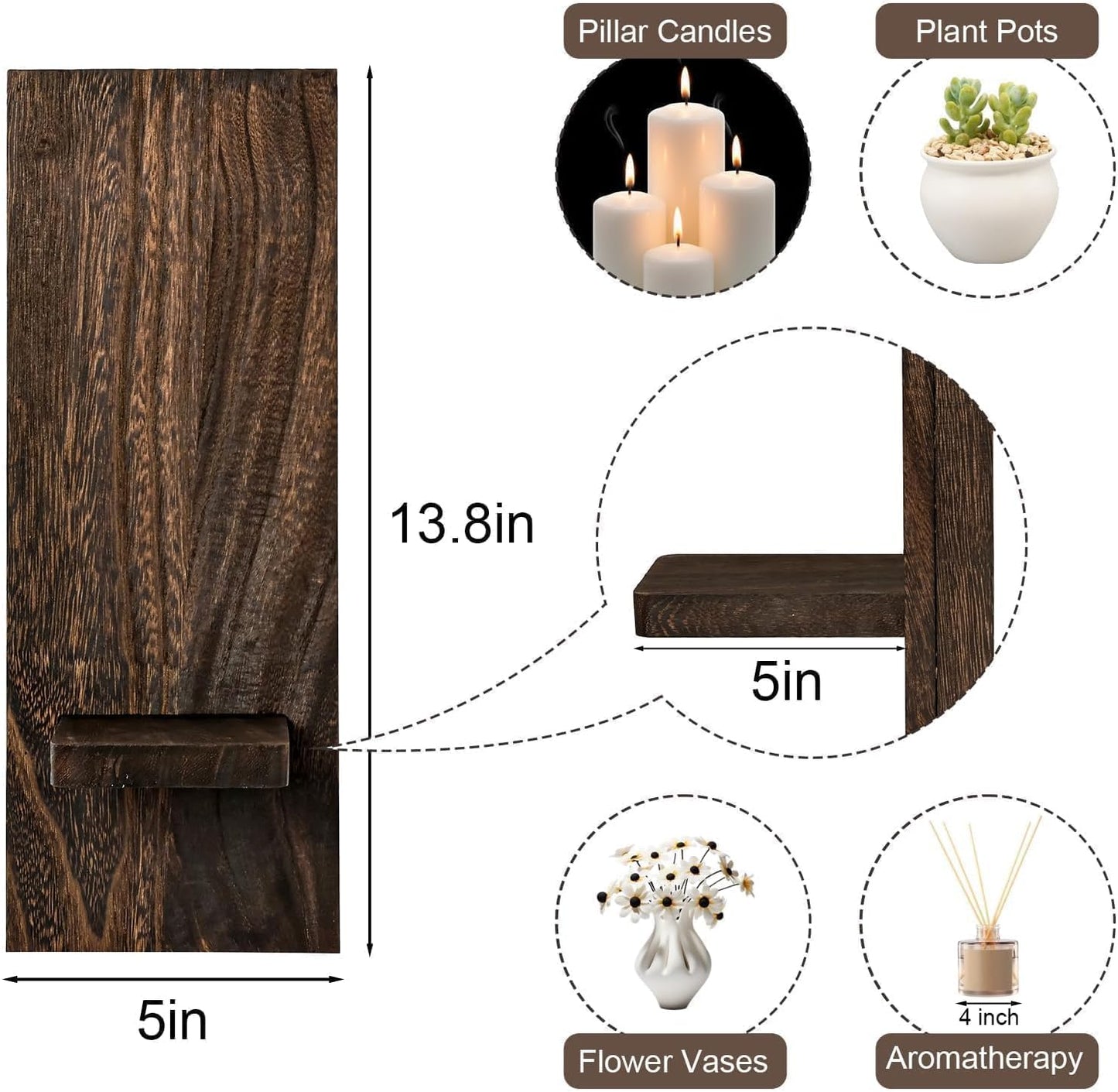 Farmhouse Wall Planter for Small Spaces / Dark Walnut / Set of 2