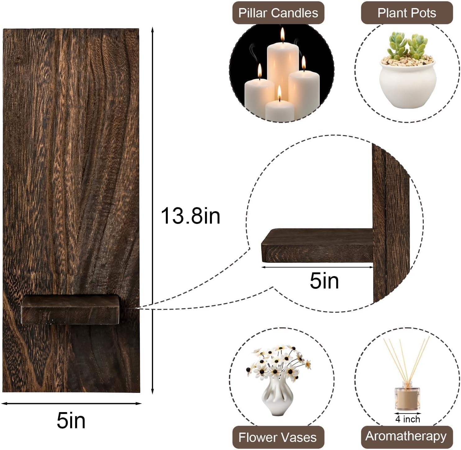 Farmhouse Wall Planter for Small Spaces / Dark Walnut / Set of 2