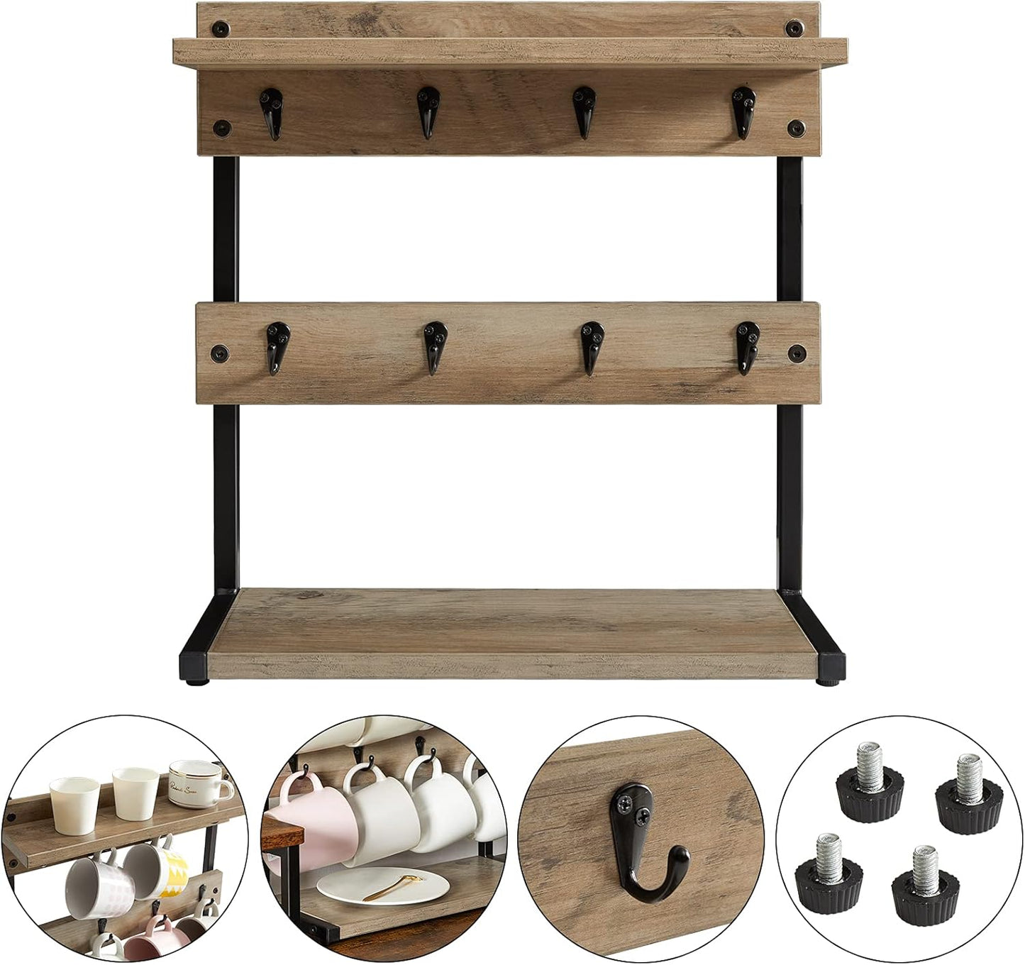 IBUYKE Countertop Mug Tree,Coffee Mug Cup Holder,Greige TBJ002Y | Coffee Cup Holder Mug Display Organizer Mug Holders