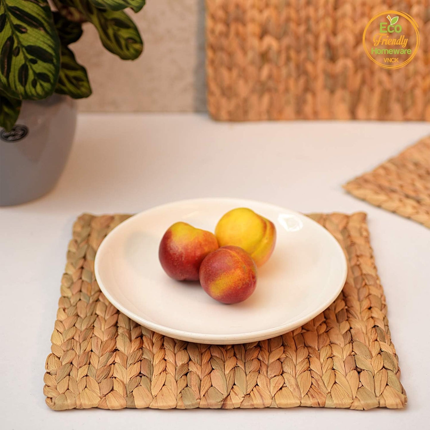 Square Placemats Set of 10, Water Hyacinth Woven Placemats for Dining Table, Boho Rattan Plate Chargers for Dinner
