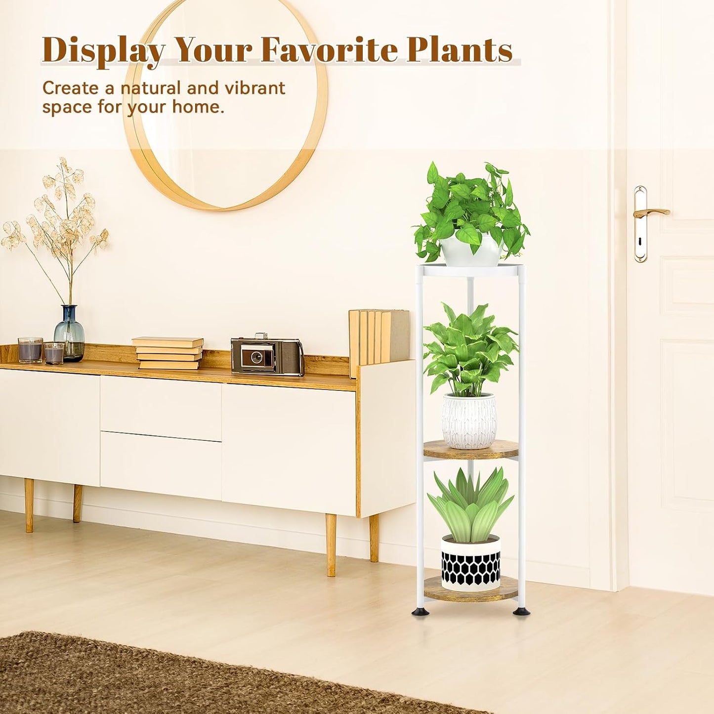 KMOTASUO Metal Plant Stand Tall for Indoor Outdoor Corner, 3 Tier White | Heavy Duty Flower Holder Rack, Modern