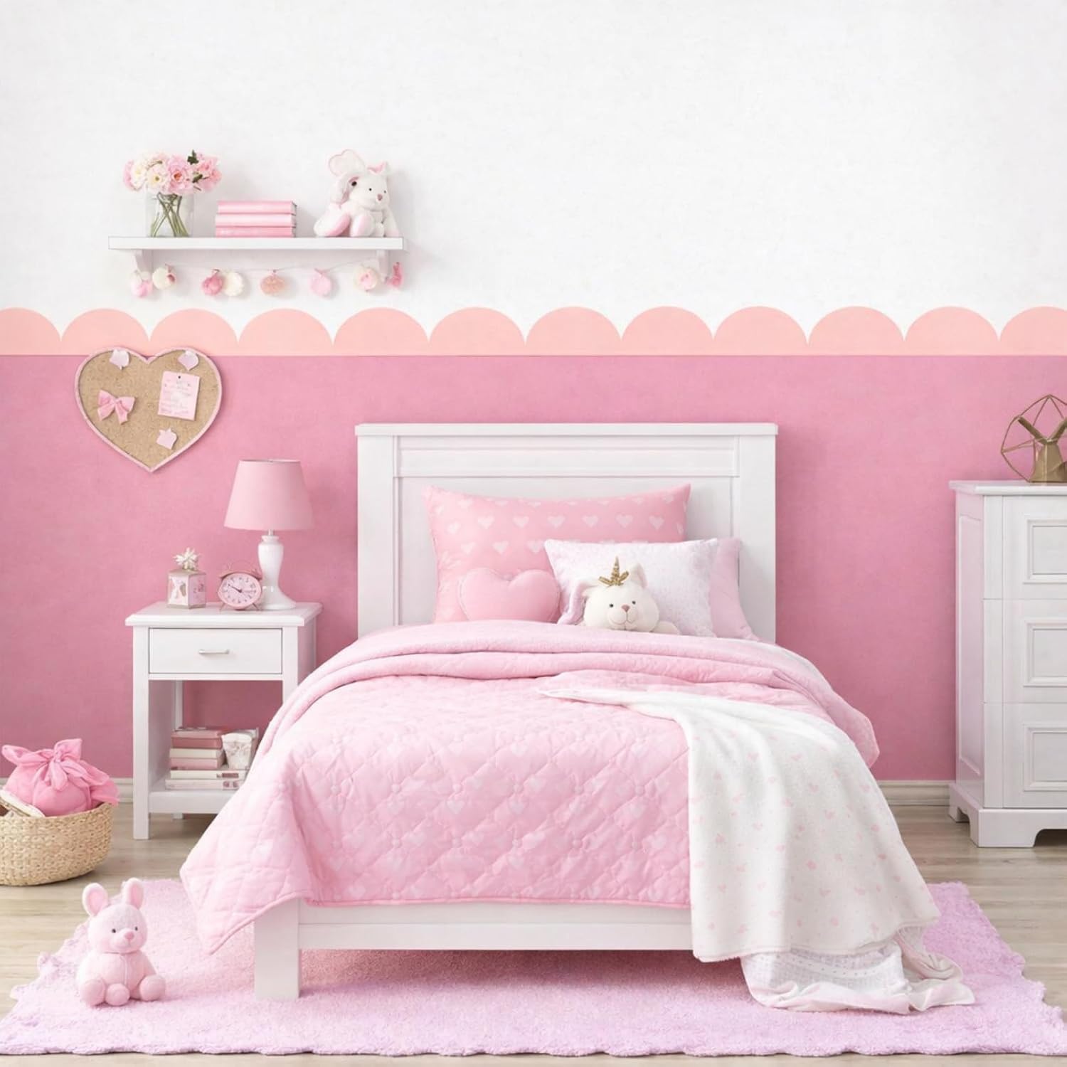 Peel and Stick Scallop Border Decal Trim Boho Giant Scalloped Edge / Pink / 15.75 Inch / Set of 10