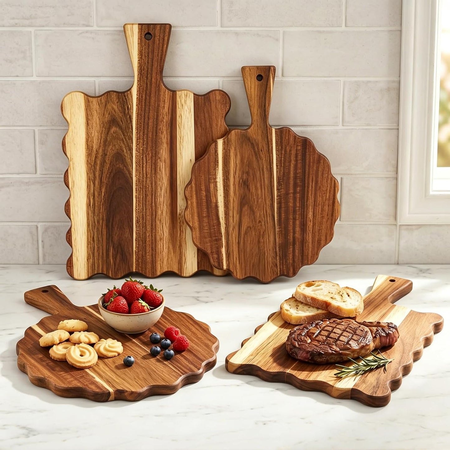 Acacia Wood Scalloped Cutting Board / Set of 2