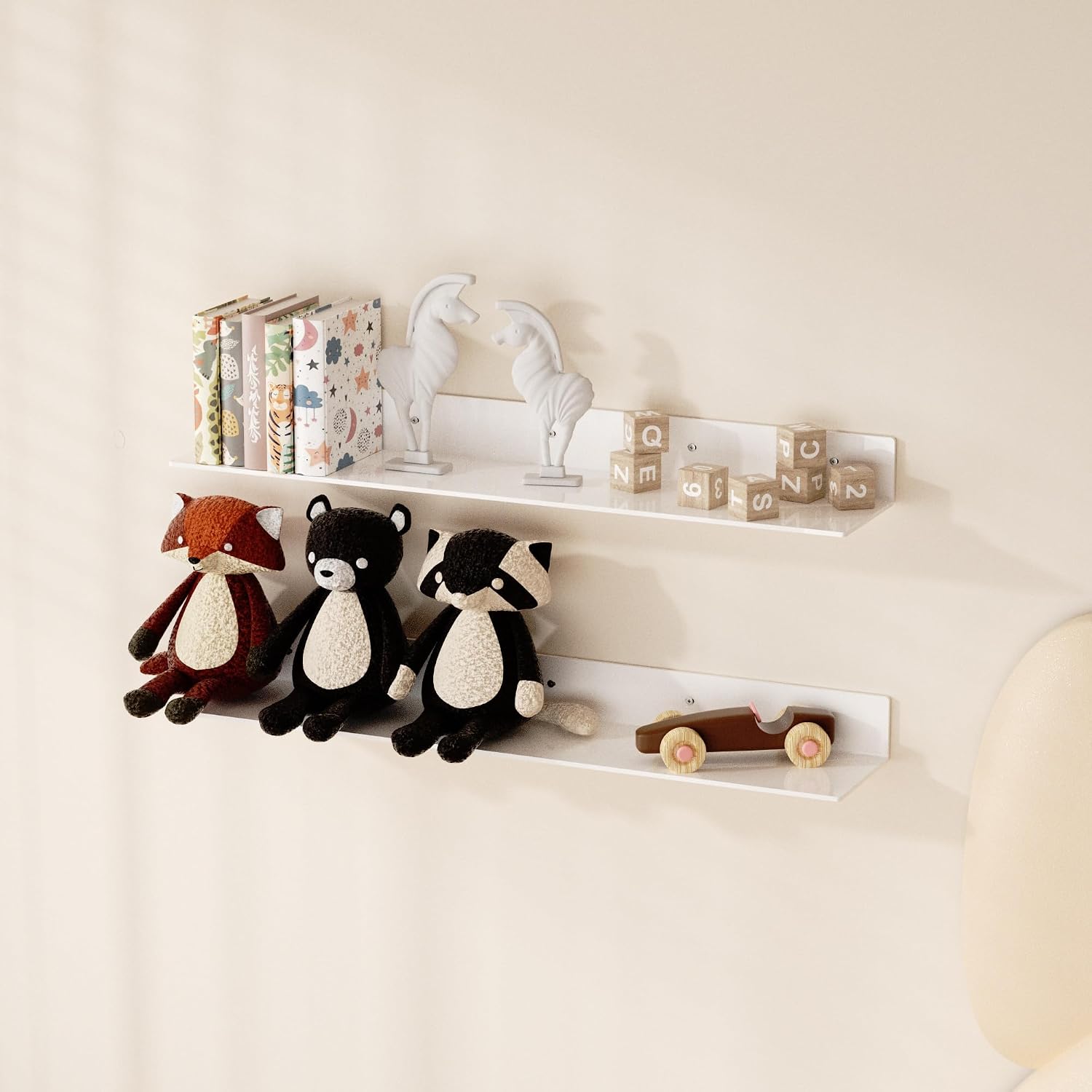 Sezanrpt 30 Inch White Floating Shelves for Wall Décor, Acrylic Storage Wall Shelf Holder, Wall Mounted Home Organizer