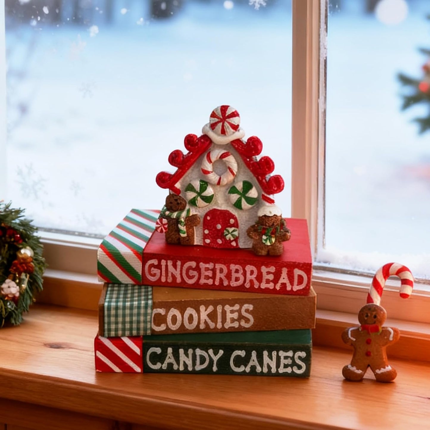 Christmas Table Decoration Resin Gingerbread House Tiered Tray Decor Wood Rustic Gingerbread Block