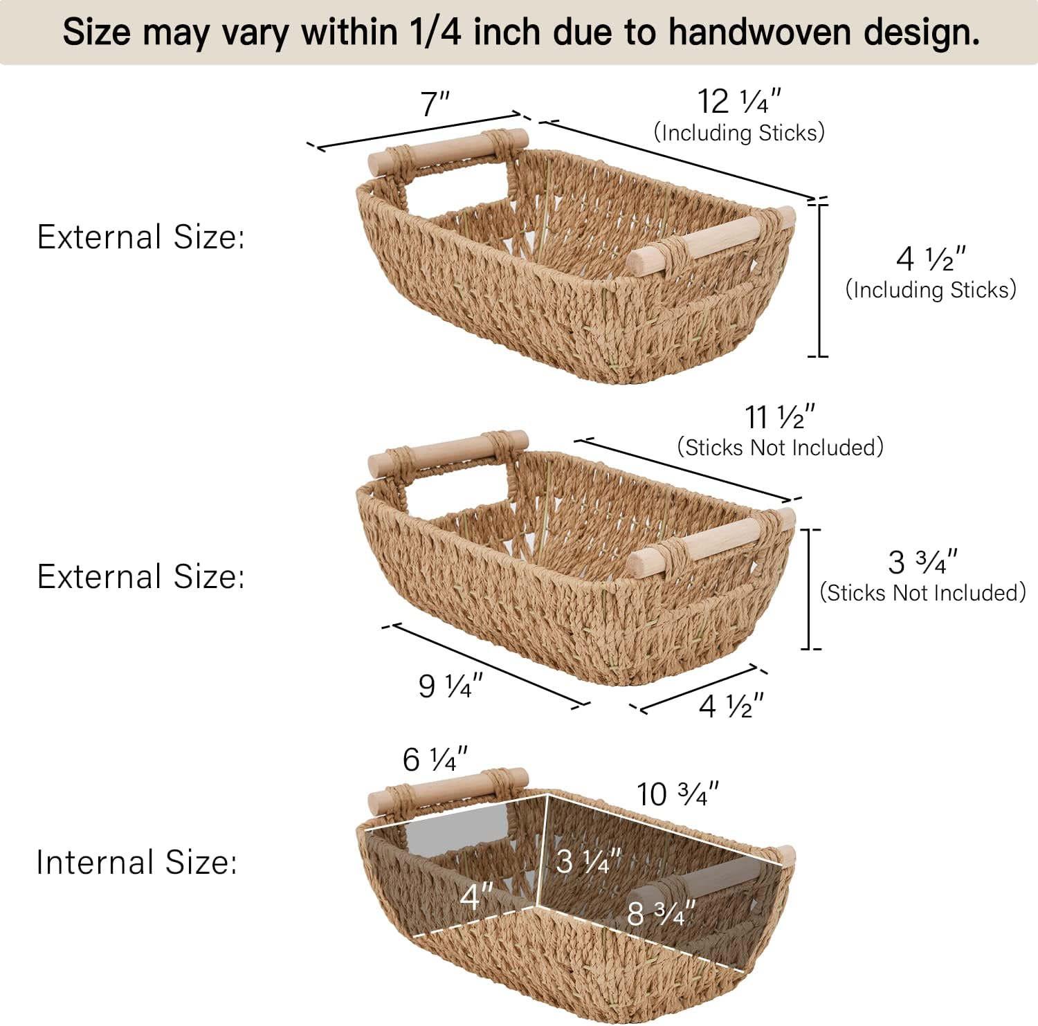 Hand-Woven Wicker Baskets / Light Brown / Small / Set of 2