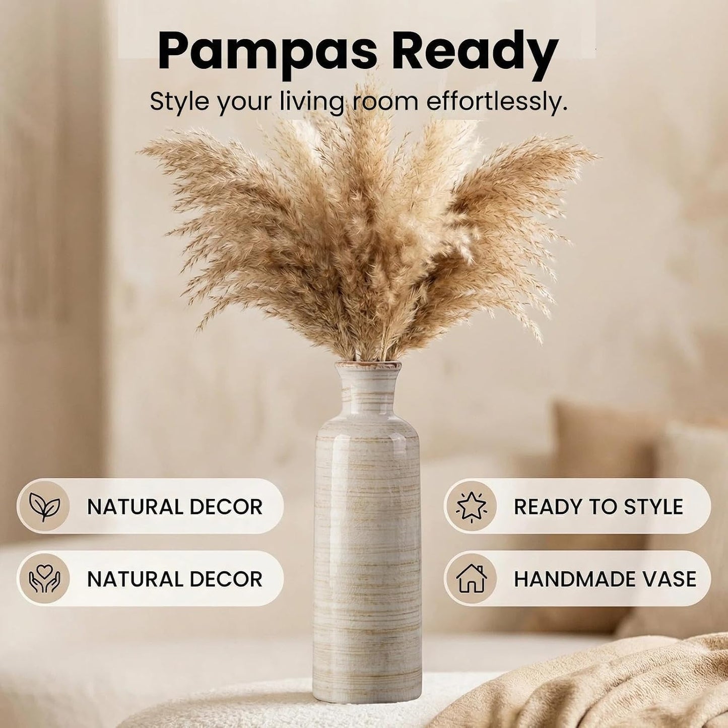 Ceramic Rustic Vase 3 Piece Set / Ivory
