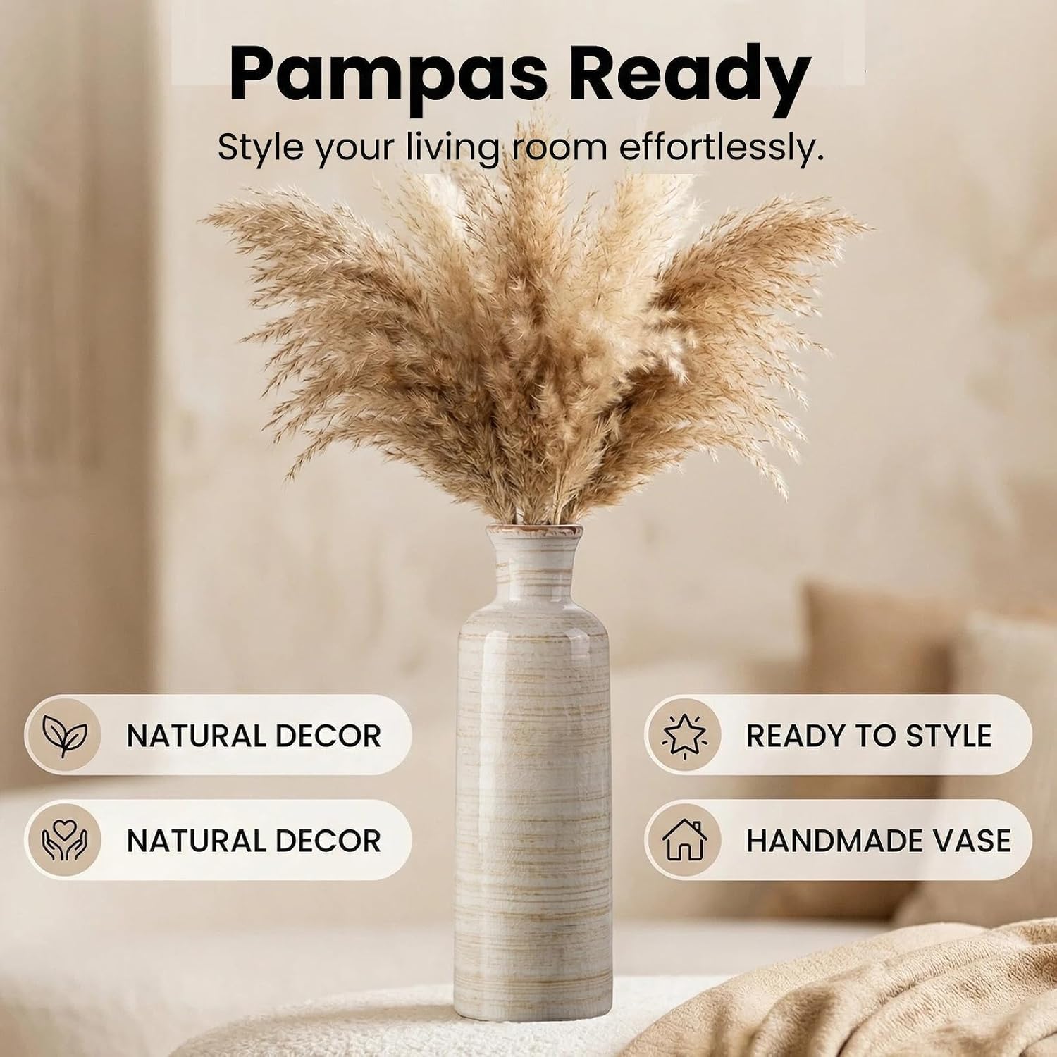 Ceramic Rustic Vase 3 Piece Set / Ivory