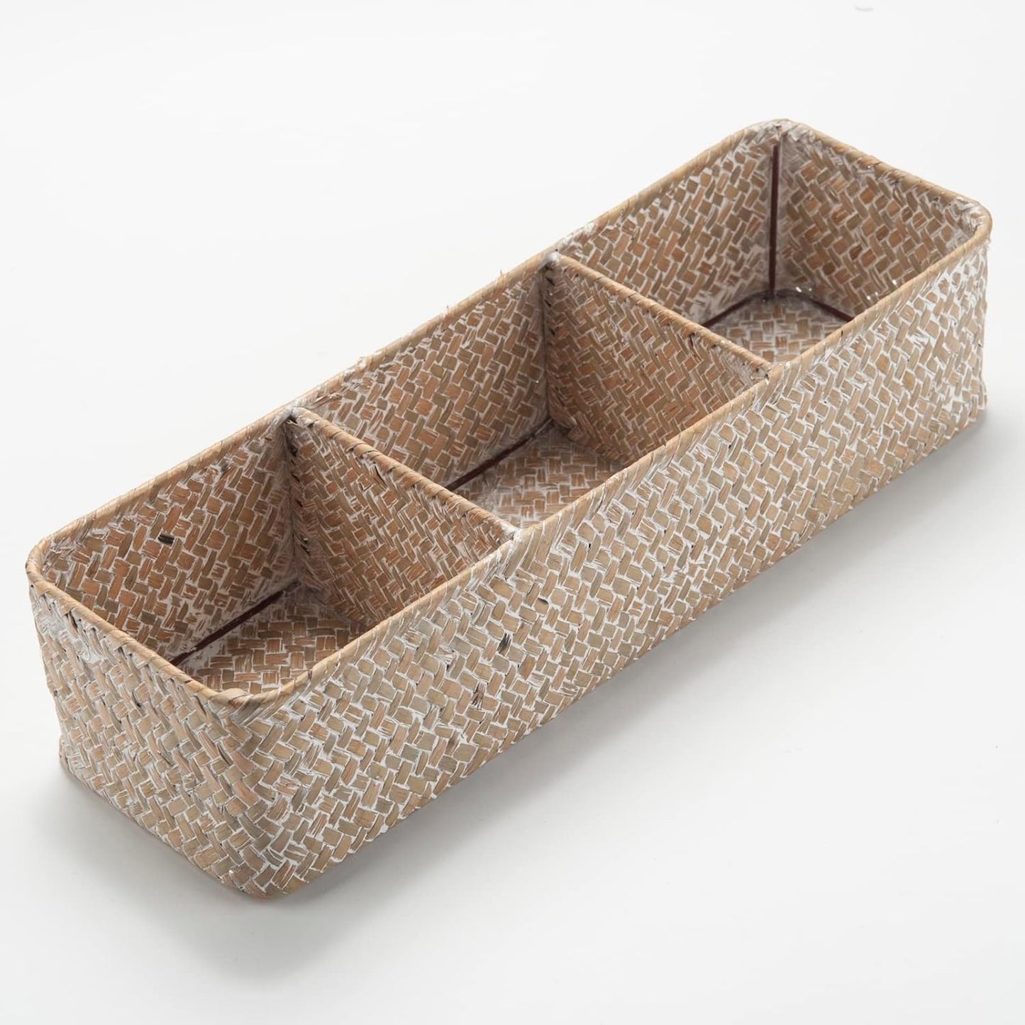 Seagrass Storage Basket 3 Sections Woven Shelf / Whitewash 3 Sections Without Lid / 14.6 x 4.7 x 3.1