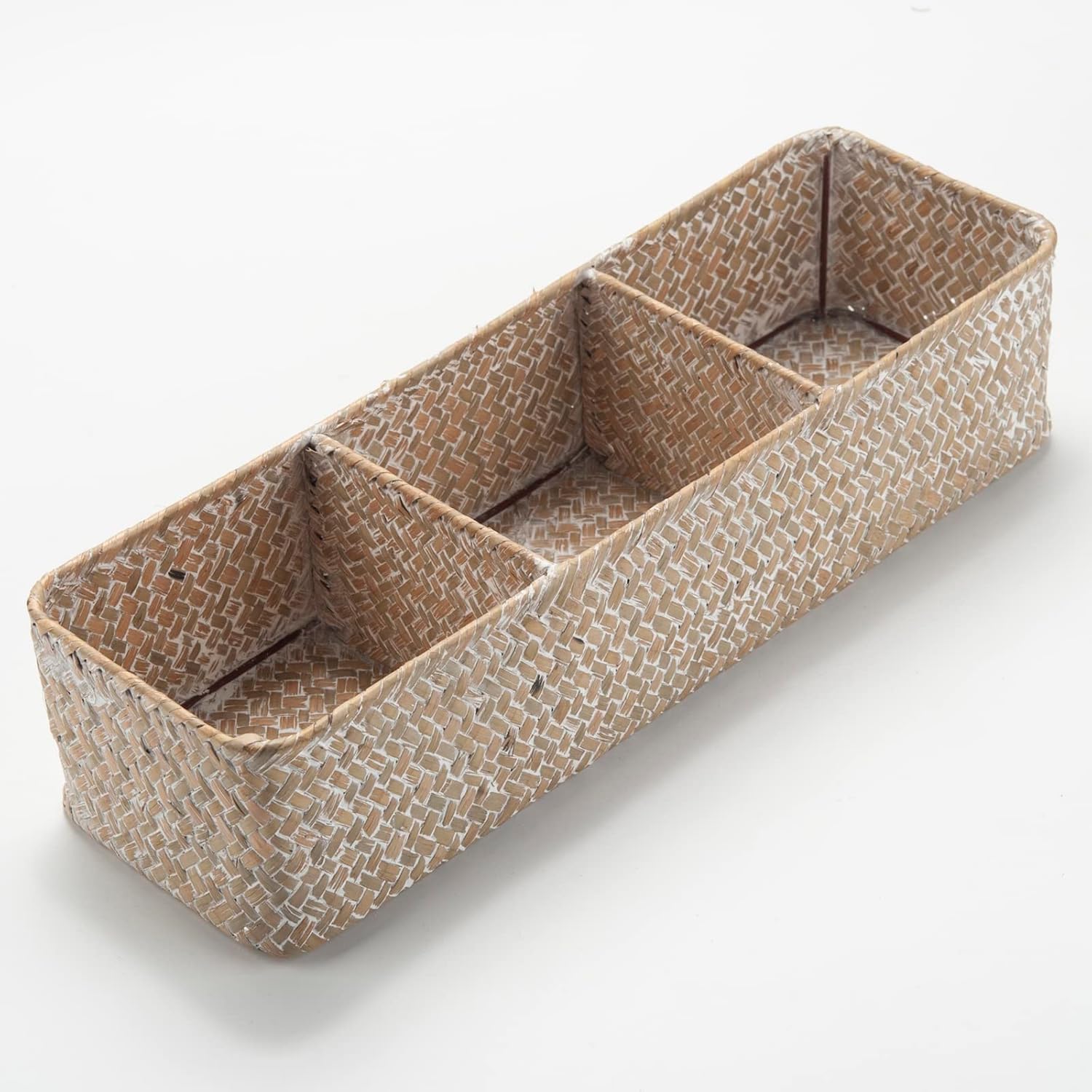 Seagrass Storage Basket 3 Sections Woven Shelf / Whitewash 3 Sections Without Lid / 14.6 x 4.7 x 3.1