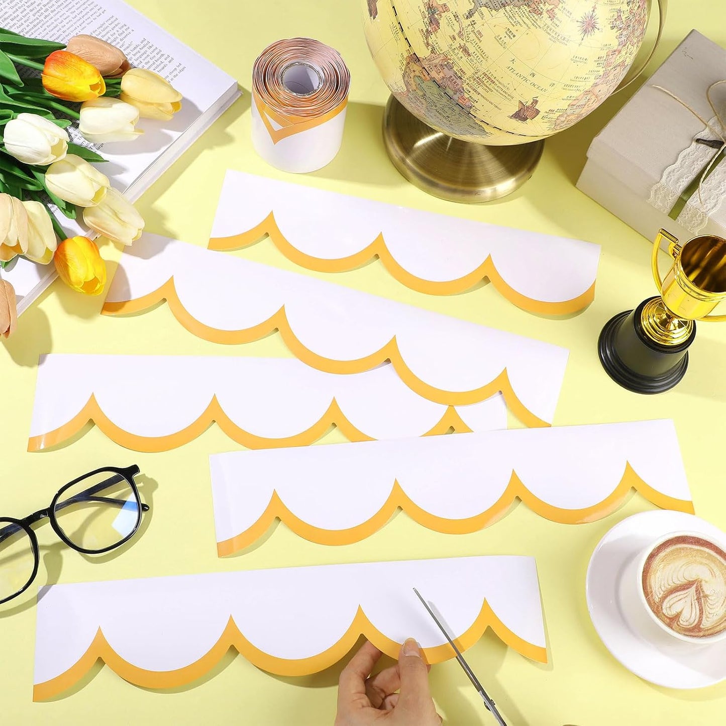 Bulletin Board Borders Wave Line Scalloped Board Borders / Goldenrod Yellow and White / 65 Inch