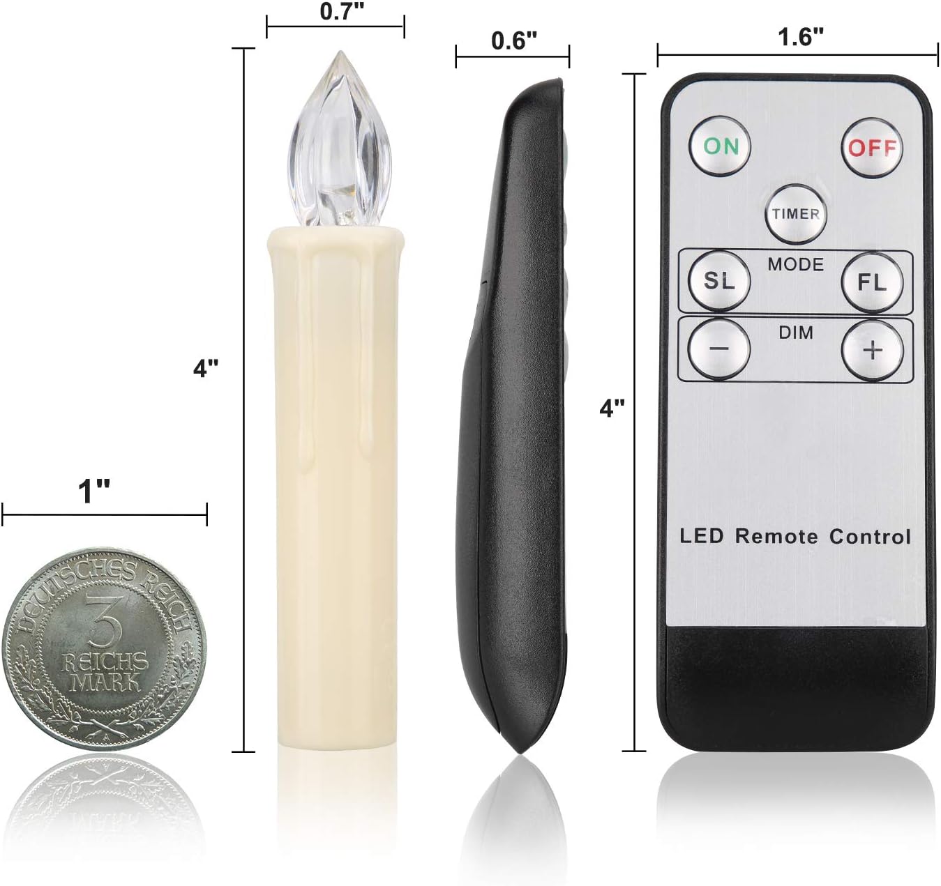 10 PCS LED Window Flameless Taper Candle, Battery Operated Christmas Tree Candle Lights with Remote Timer, Flickering