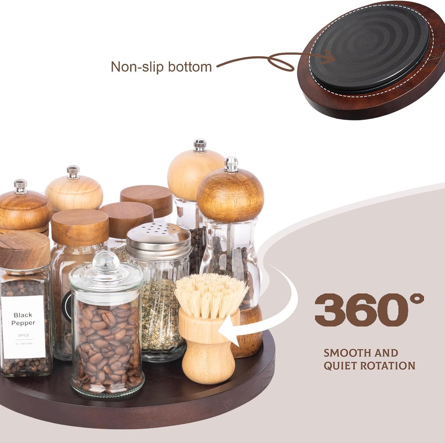 Wood Lazy Susan Organizer Kitchen Turntable for Cabinet Farmhouse Bathroom / Walnut / Set of 10