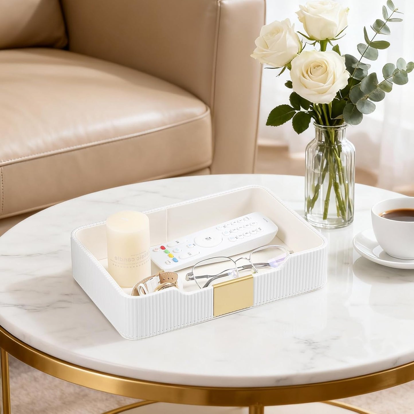 Valet Tray Desktop Storage Organizer / White
