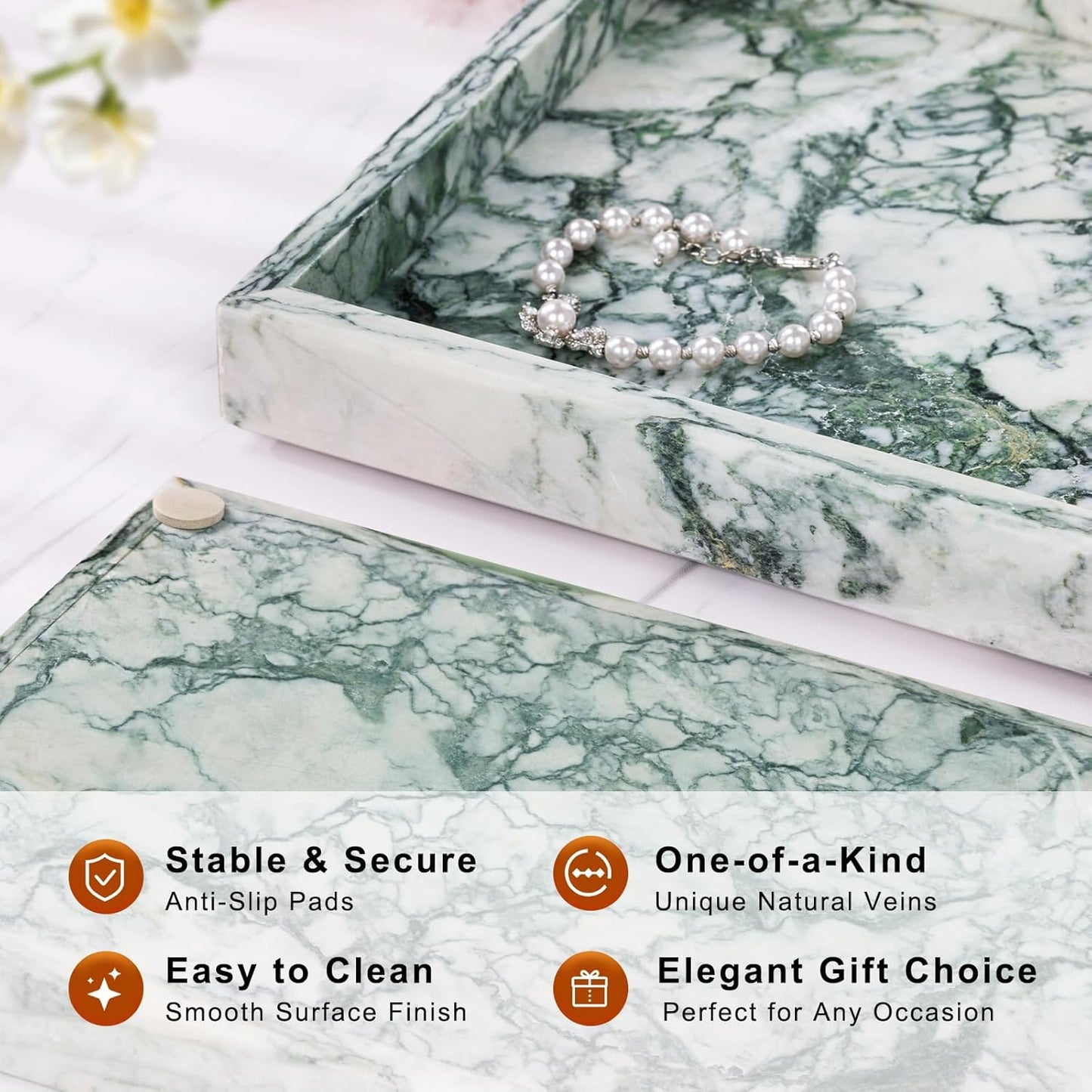 Marble Bathroom Tray for Countertop & Home Decor / Jade Green