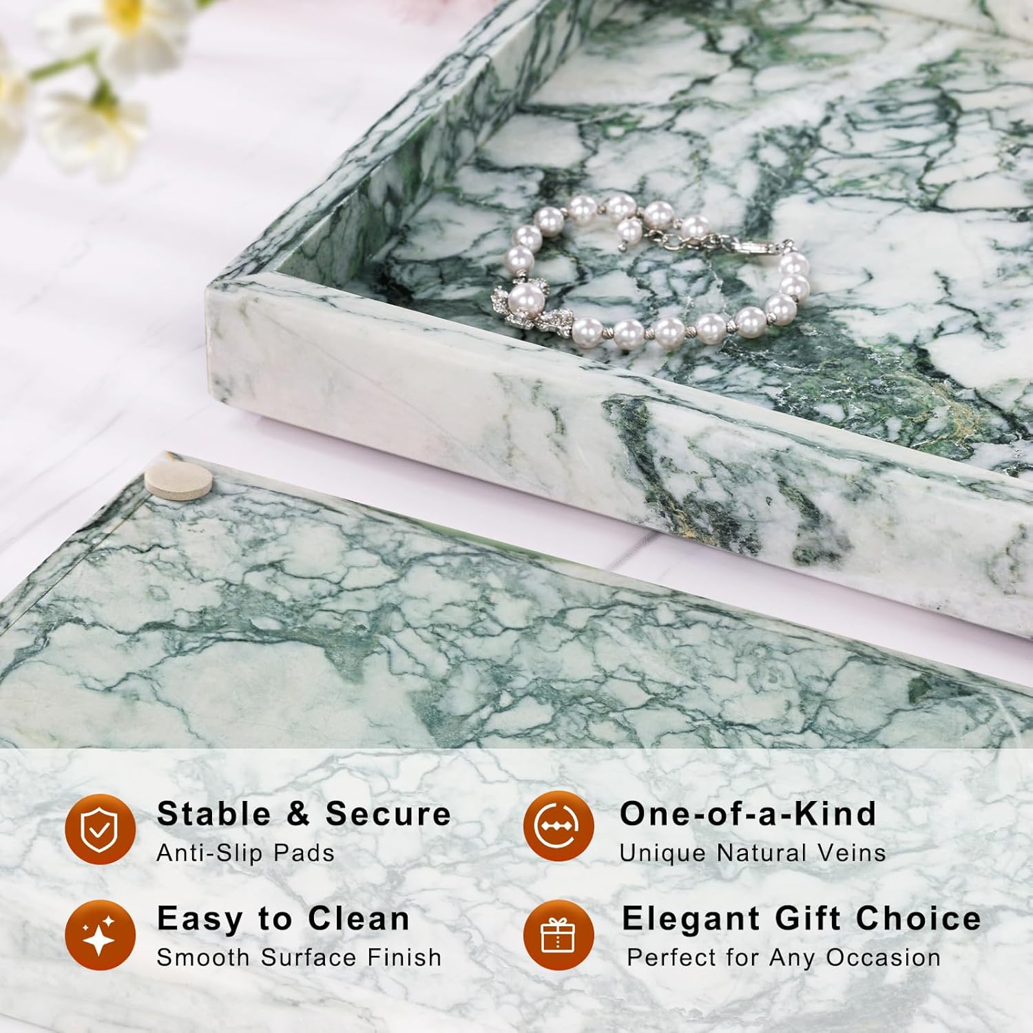Marble Bathroom Tray for Countertop & Home Decor / Jade Green