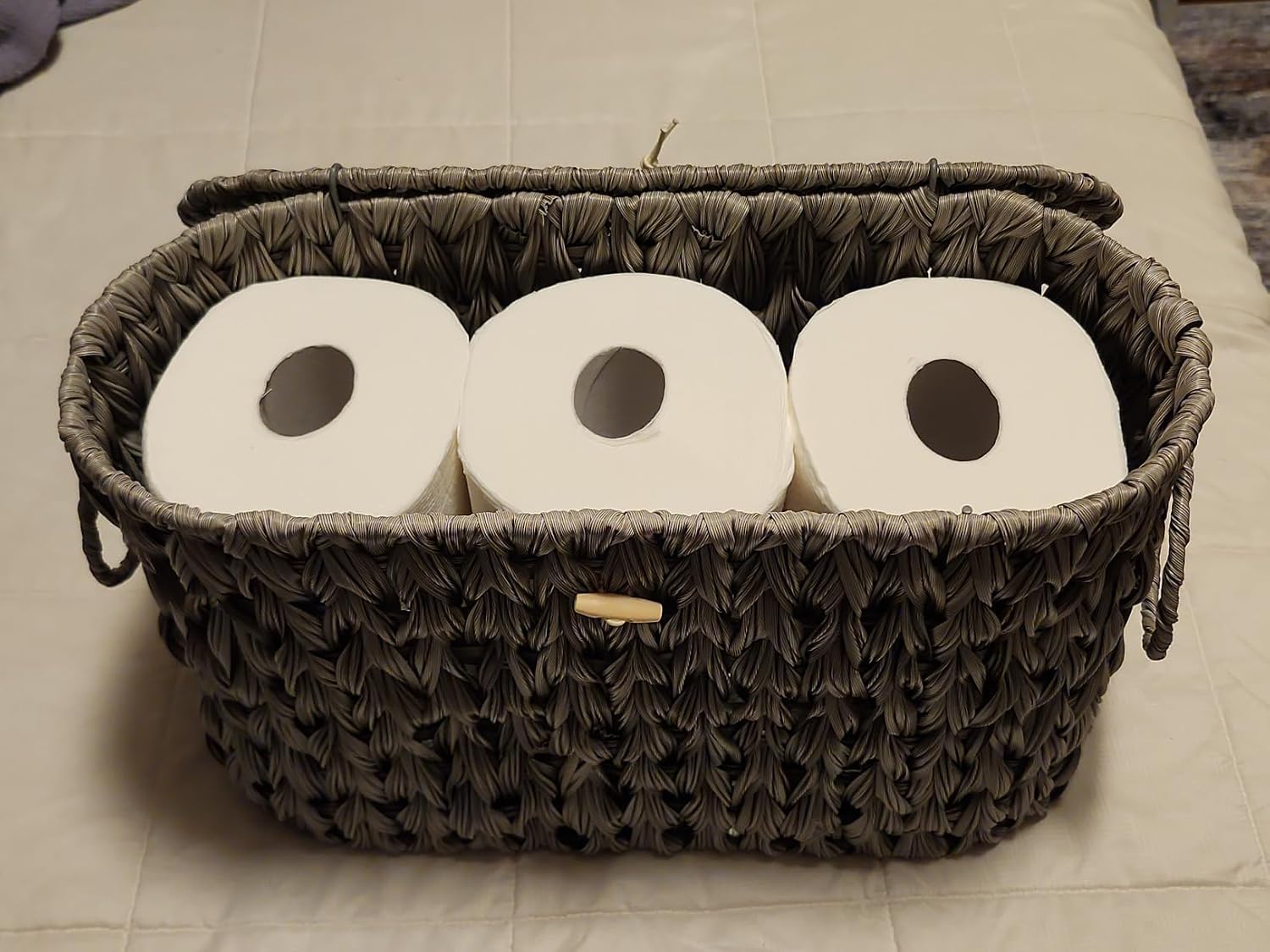 Coeusy Toilet Paper Storage Basket with Lid,Wicker Toilet Paper Holder Stand,Narrow Decorative Woven Bathroom Basket