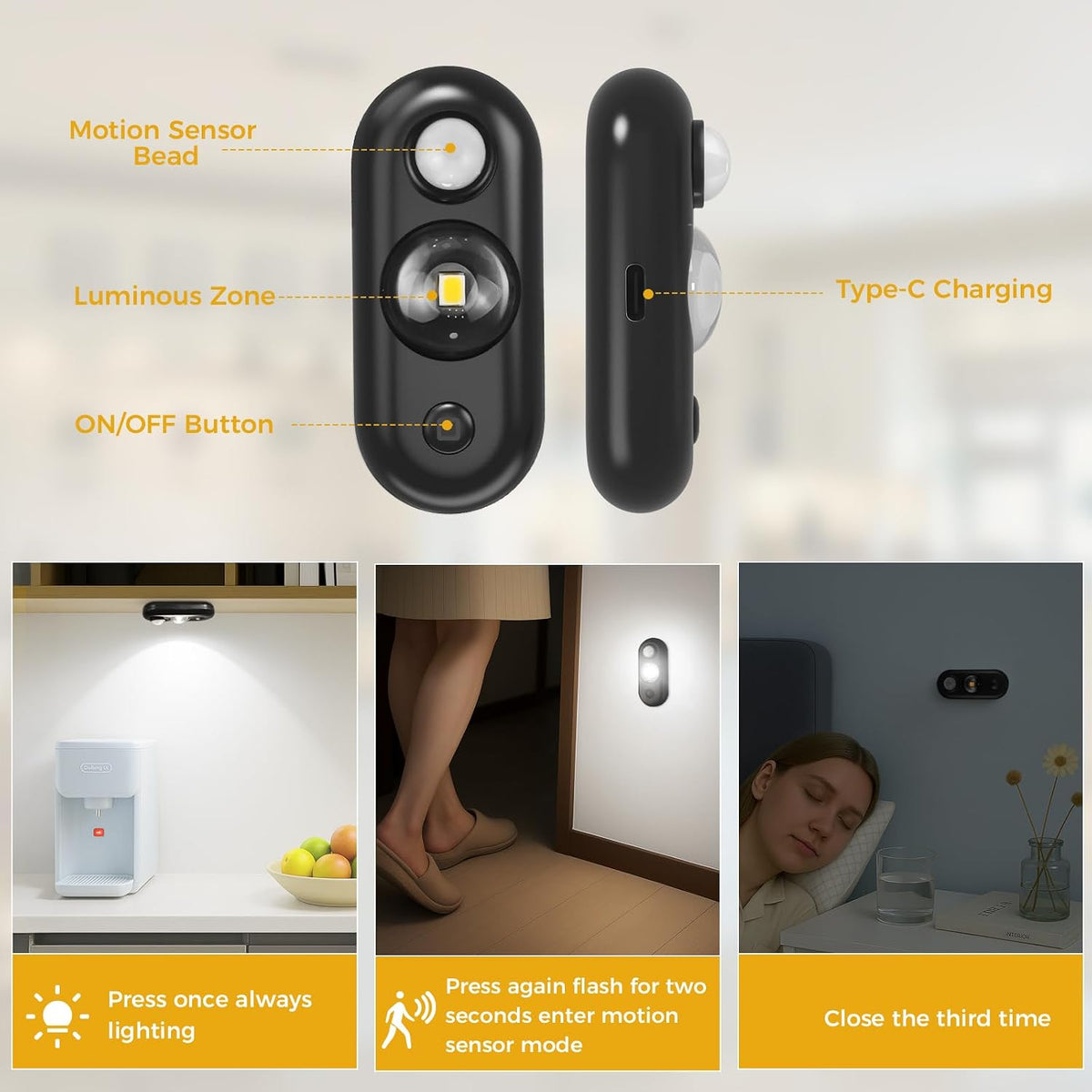 6 Pack LED Motion Sensor Puck Lights, Small Rechargeable Under Cabinet Lights, Dimmable Daylight White Closet Lights