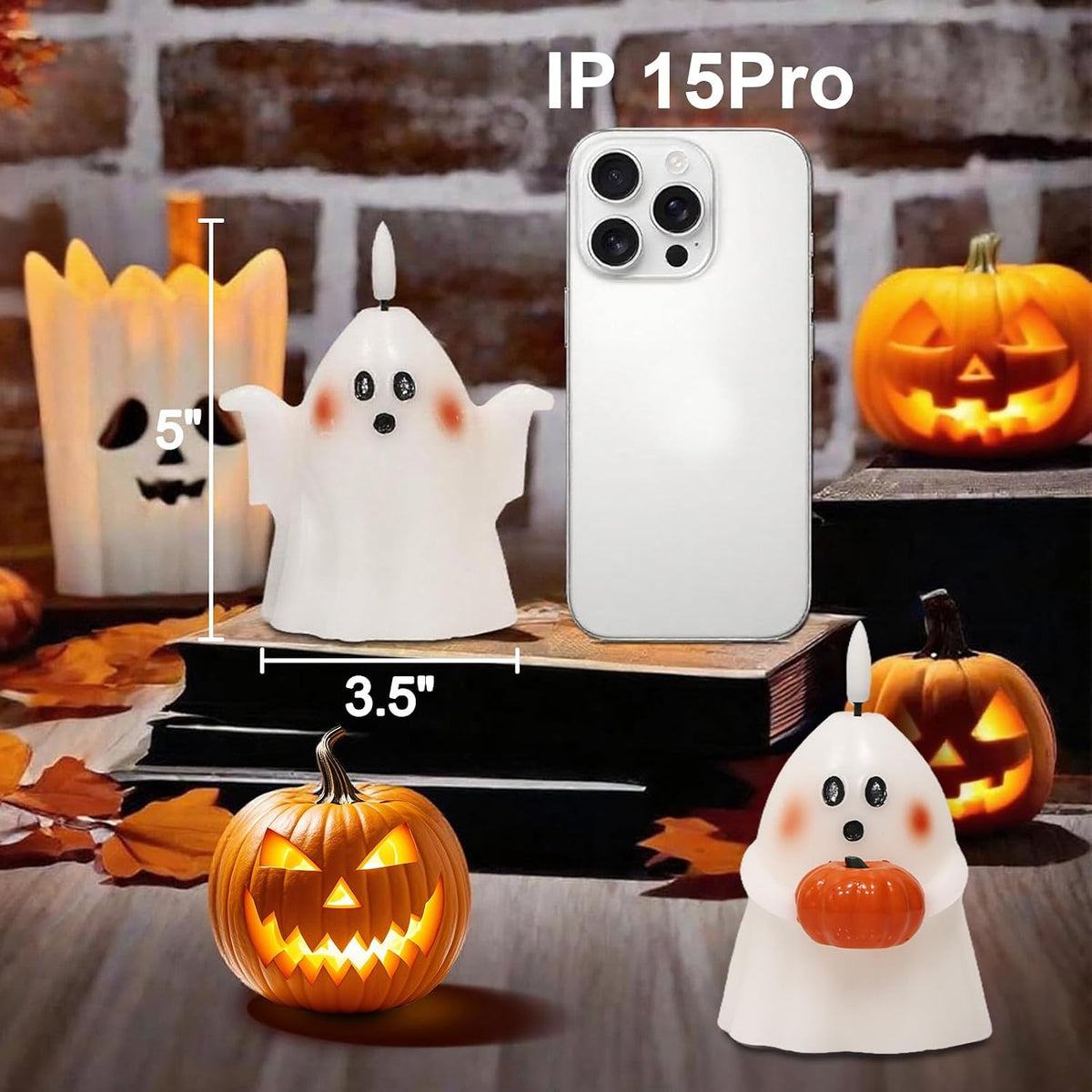 Wondise Halloween Flameless Candles with 6hrs Timer Spooky Ghost | Battery Operated Candles 3D Flickering Wick Real Wax