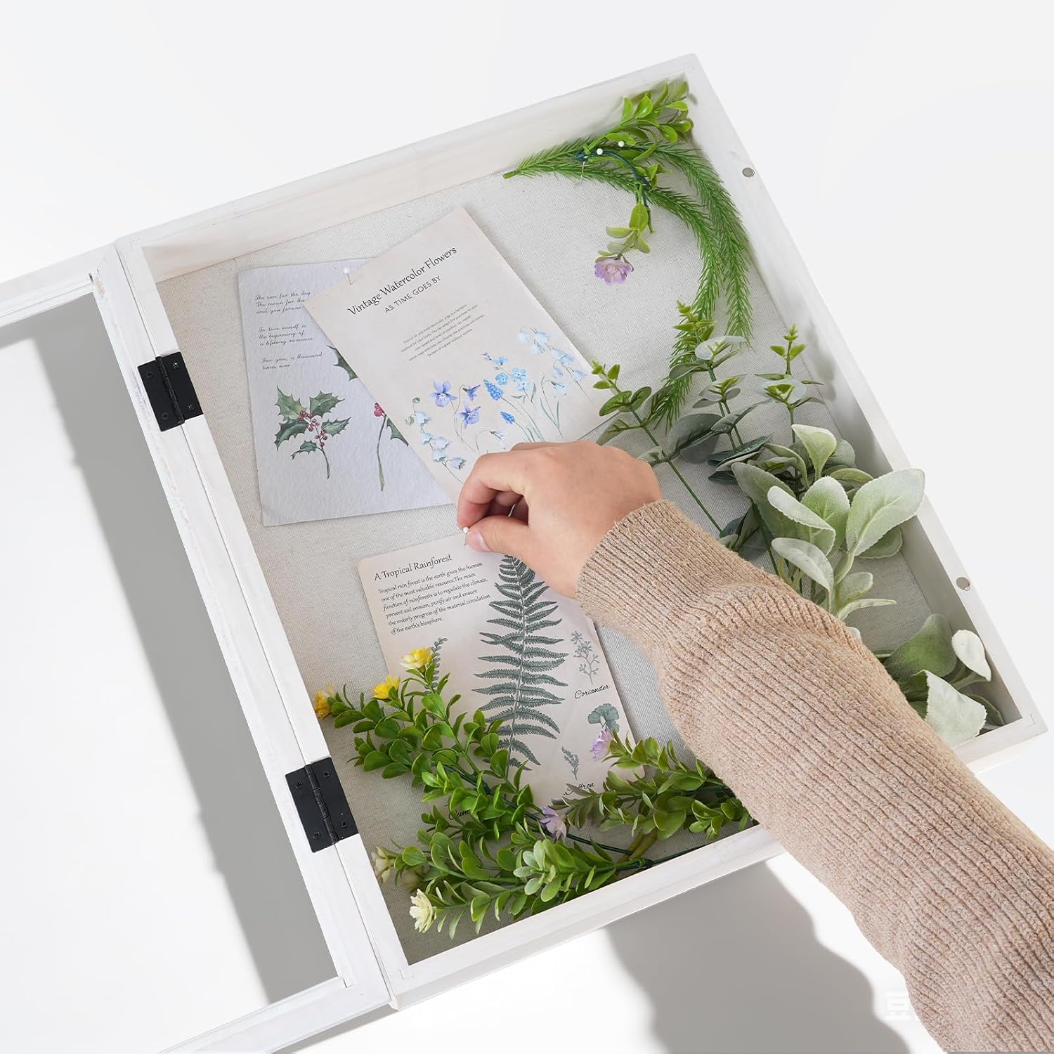 Muzilife 16x20 Shadow Box Pine Wood with Unique Bead Door, 3.18 Deep, White | FSC- Solid Pine | Tempered Glass