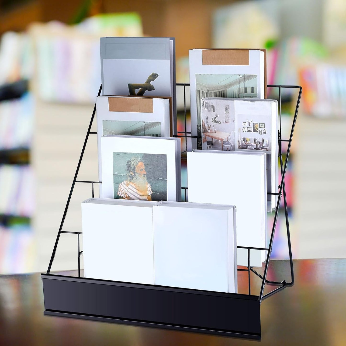 Sintuff Comic Book Display Stand 4 Tier Black Color Book Display Rack 18" Wire Tabletop Signing Cd Magazine Stand Rack