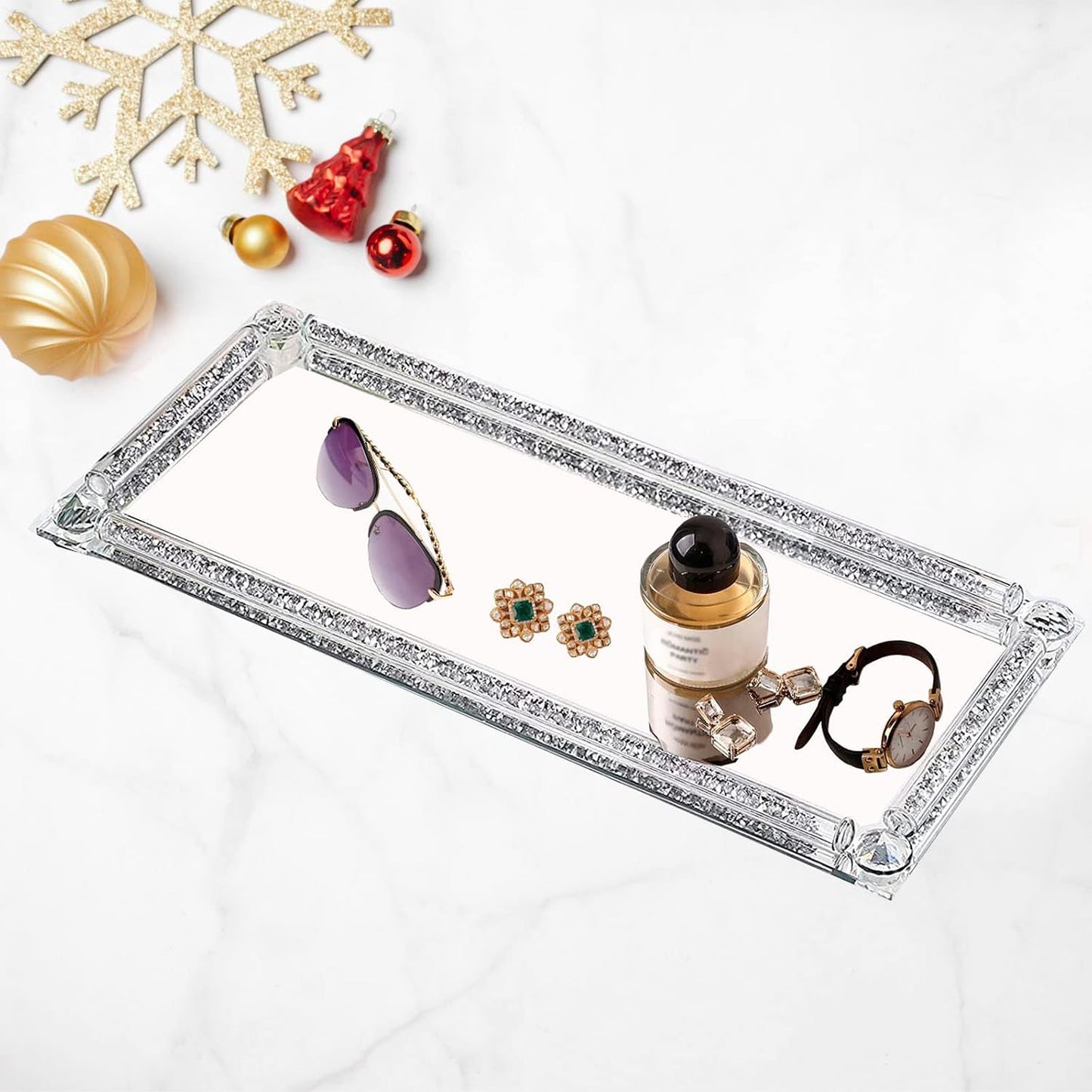 Crystal Glass Serving Tray / Silver A / 13.7 x 5.9