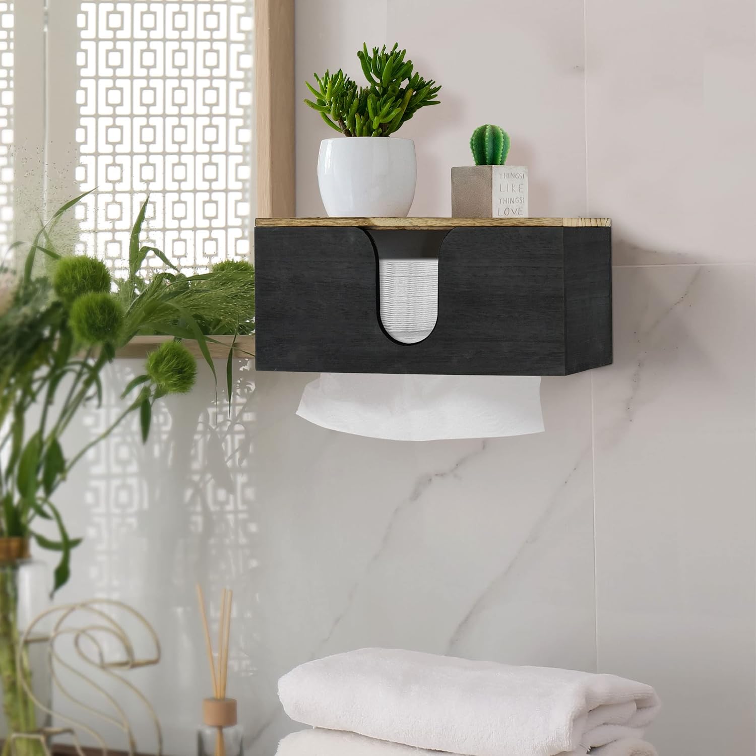 Solid Wood Paper Towel Dispenser Wall Mounted, Folded Paper Towel Holder with Lid, Commercial C-Fold, Z-Fold, Trifold