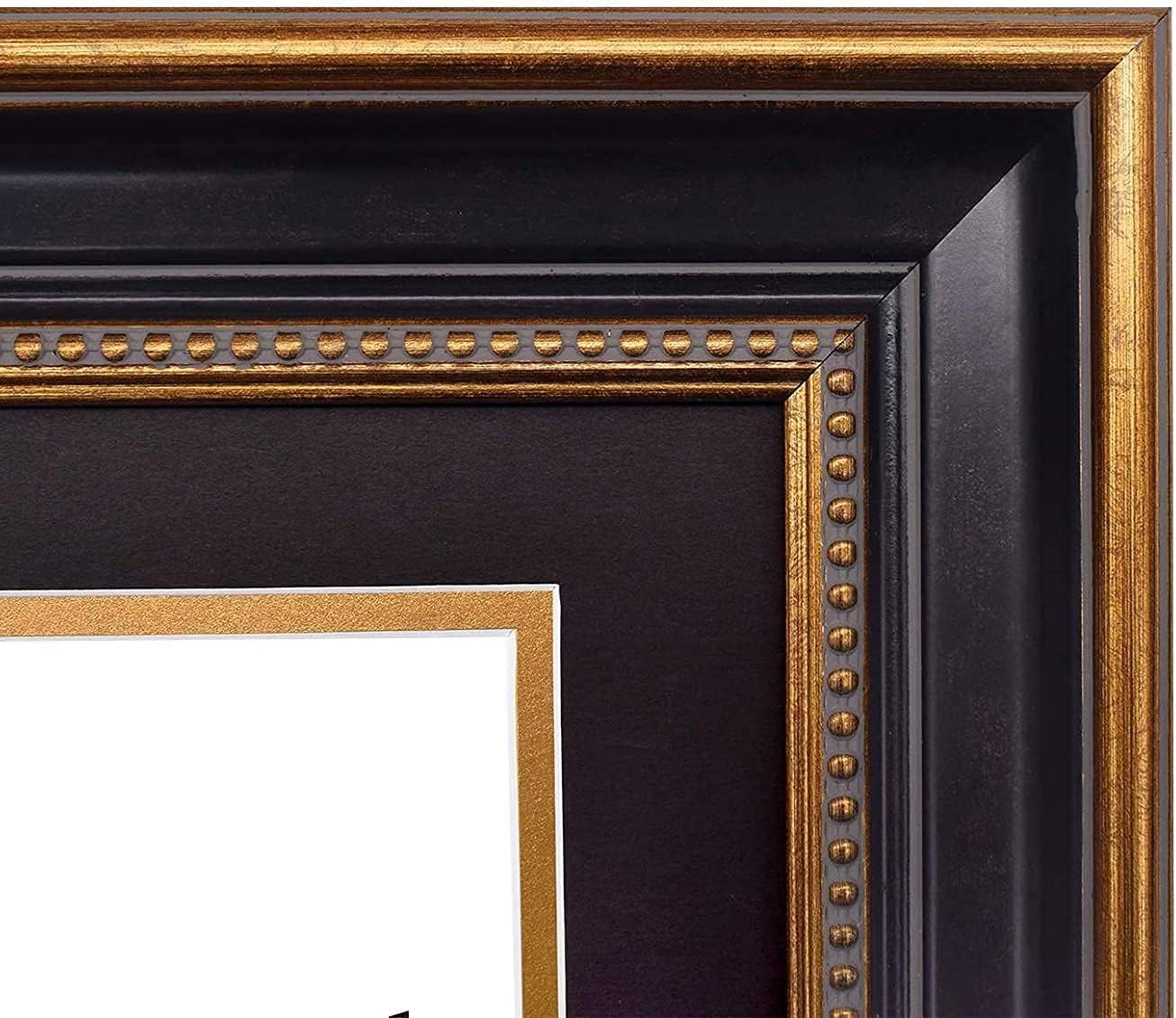 Mat Board Center 14x29 Triple Diploma Frame Holds Three 8.5x11 Certificates | Comes with Real Glass,Black Over Gold
