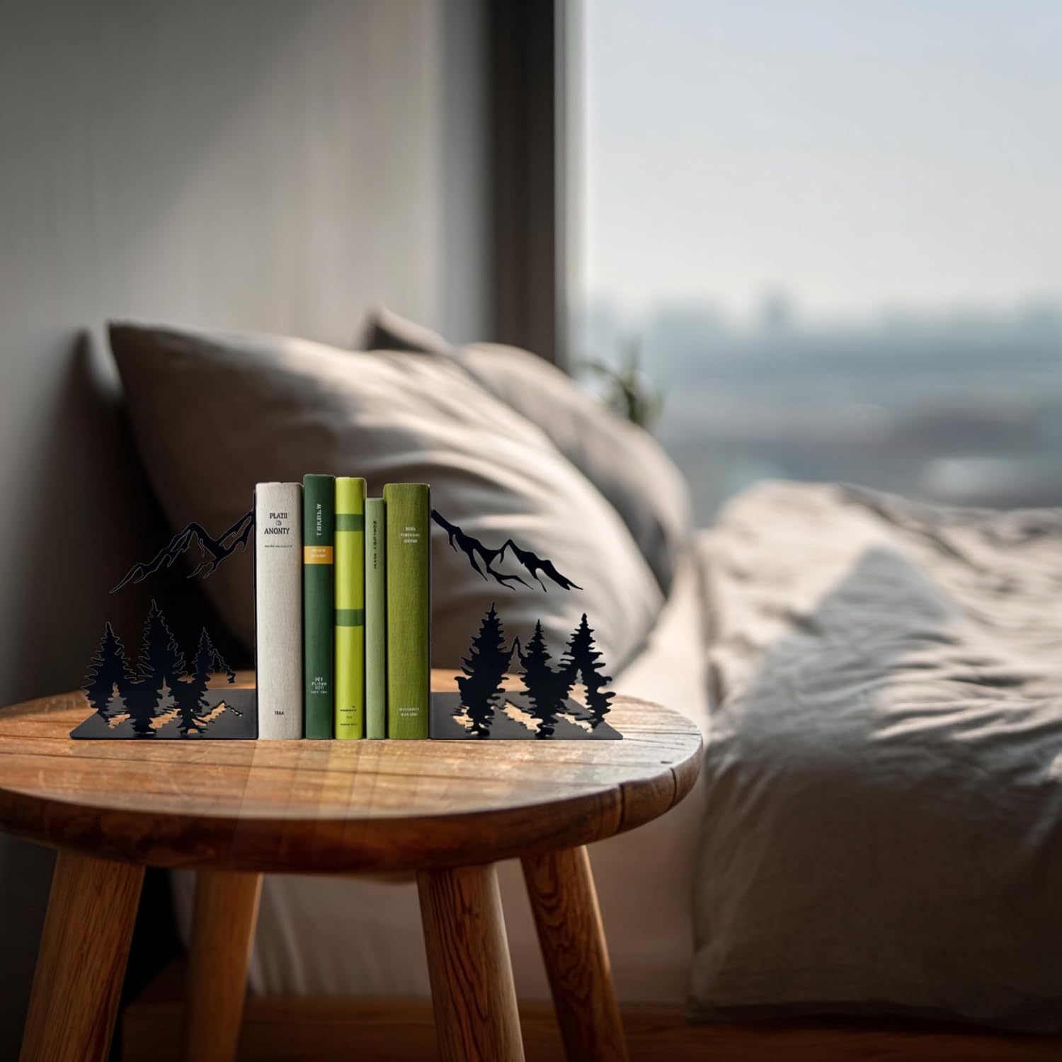 Decorative Metal Bookends / Mountain / Matte Black