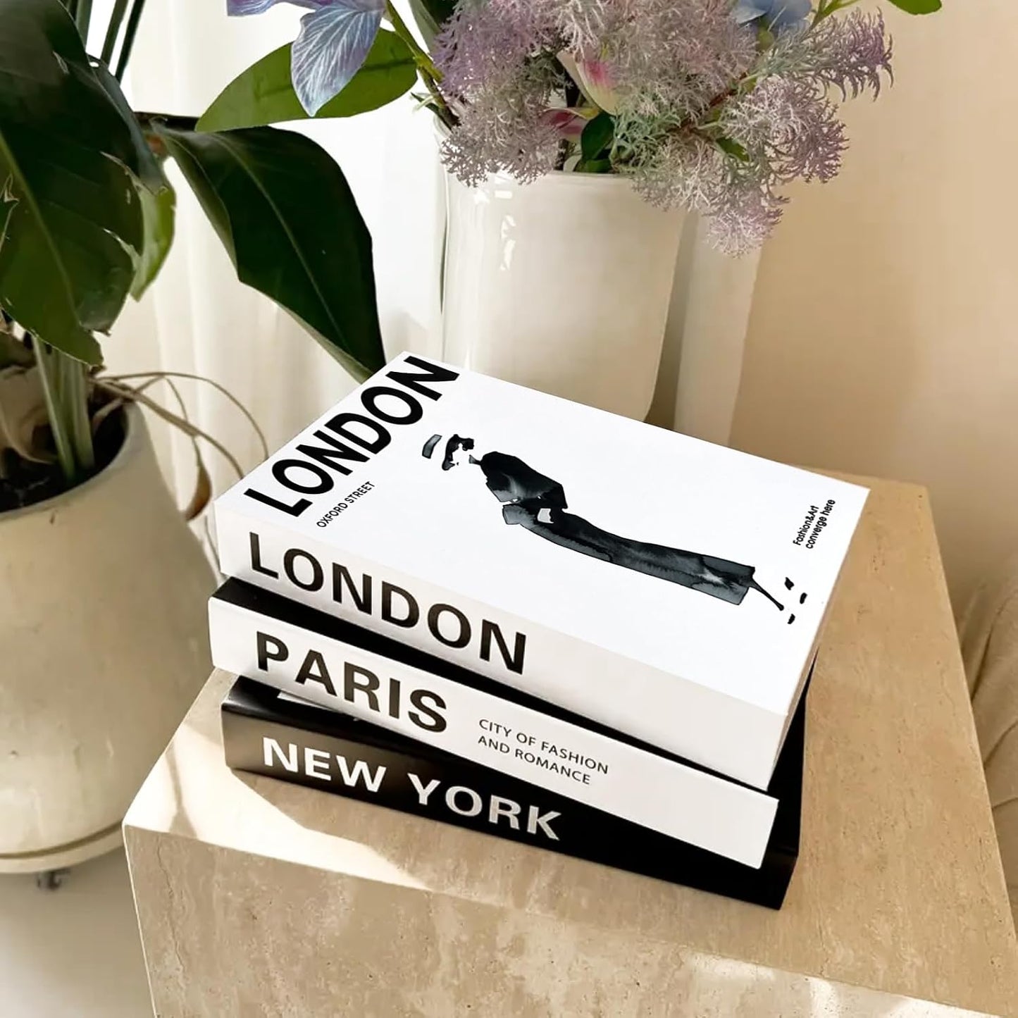 Stacked Book / Decorative Books / Black White / Set of 3