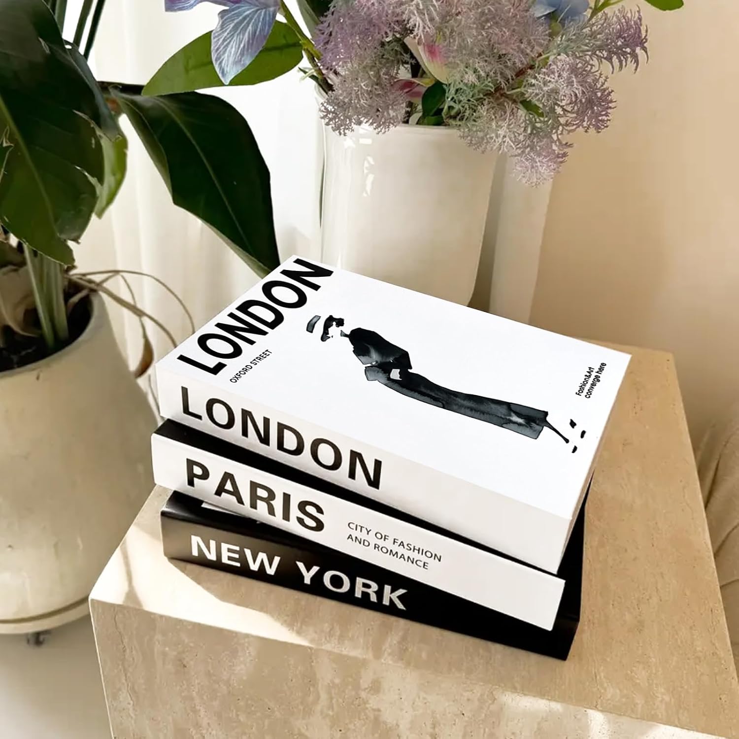 Stacked Book / Decorative Books / Black White / Set of 3