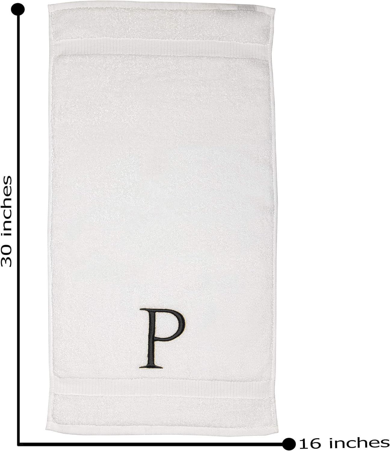 White with Dark Gray Monogrammed Hand Towels for Bathroom Set of 2 Letter P | Luxury Hotel Quality Initial Towels For