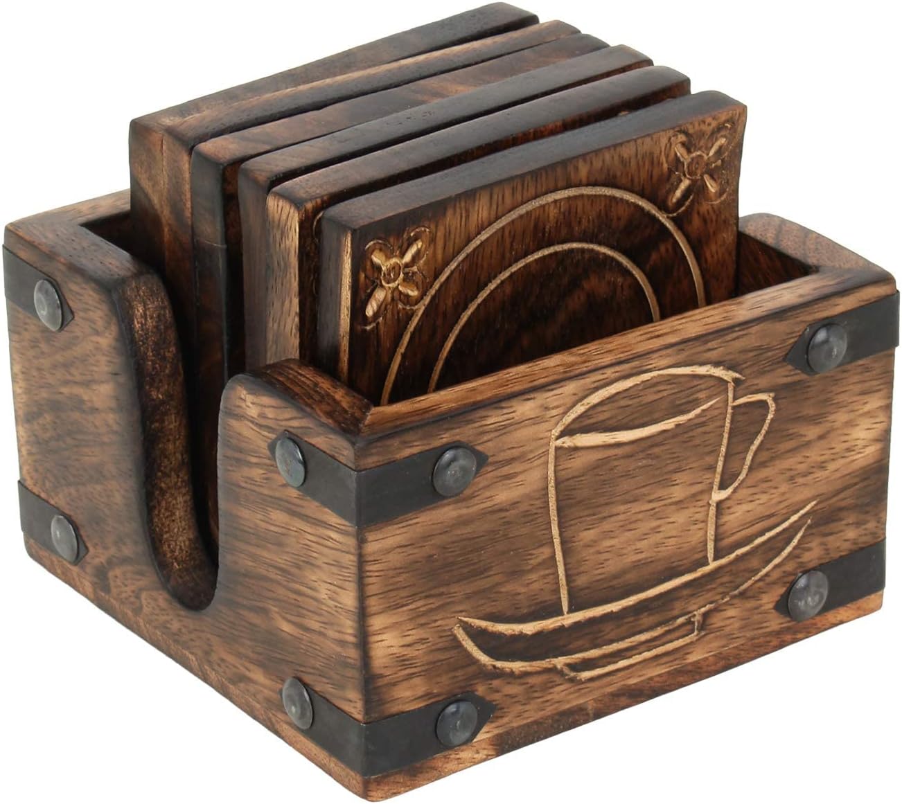 Holder Set Burnt Wood Style Square Handcrafted Decorative Non-Slip Tabletop Protection