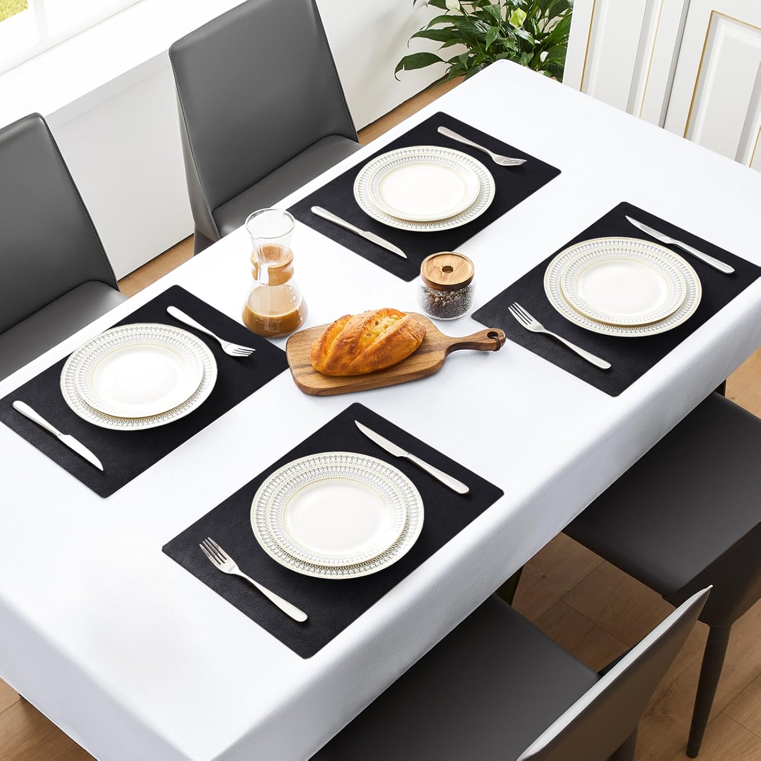 MOSAYT Vinyl Placemats Set of 12-12 X 17 Inch - Faux Leather 100% Waterproof Oil-Proof Wipeable PU Place Mats, Heat