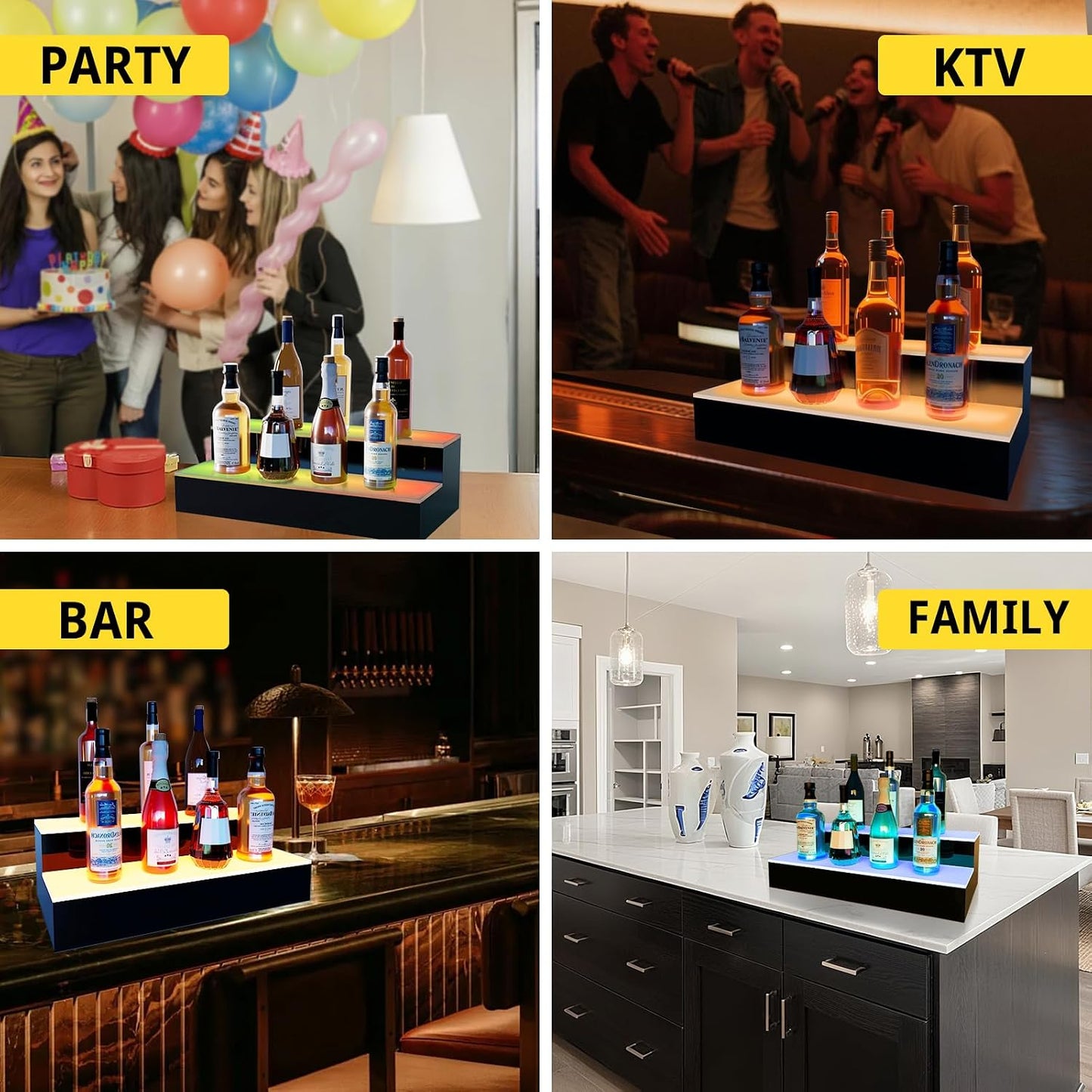 VONCI LED Lighted Liquor Bottle Display Shelf,16-Inch 2-Step Bar Bottle Display Shelf Bar Shelves for Liquor Bottles