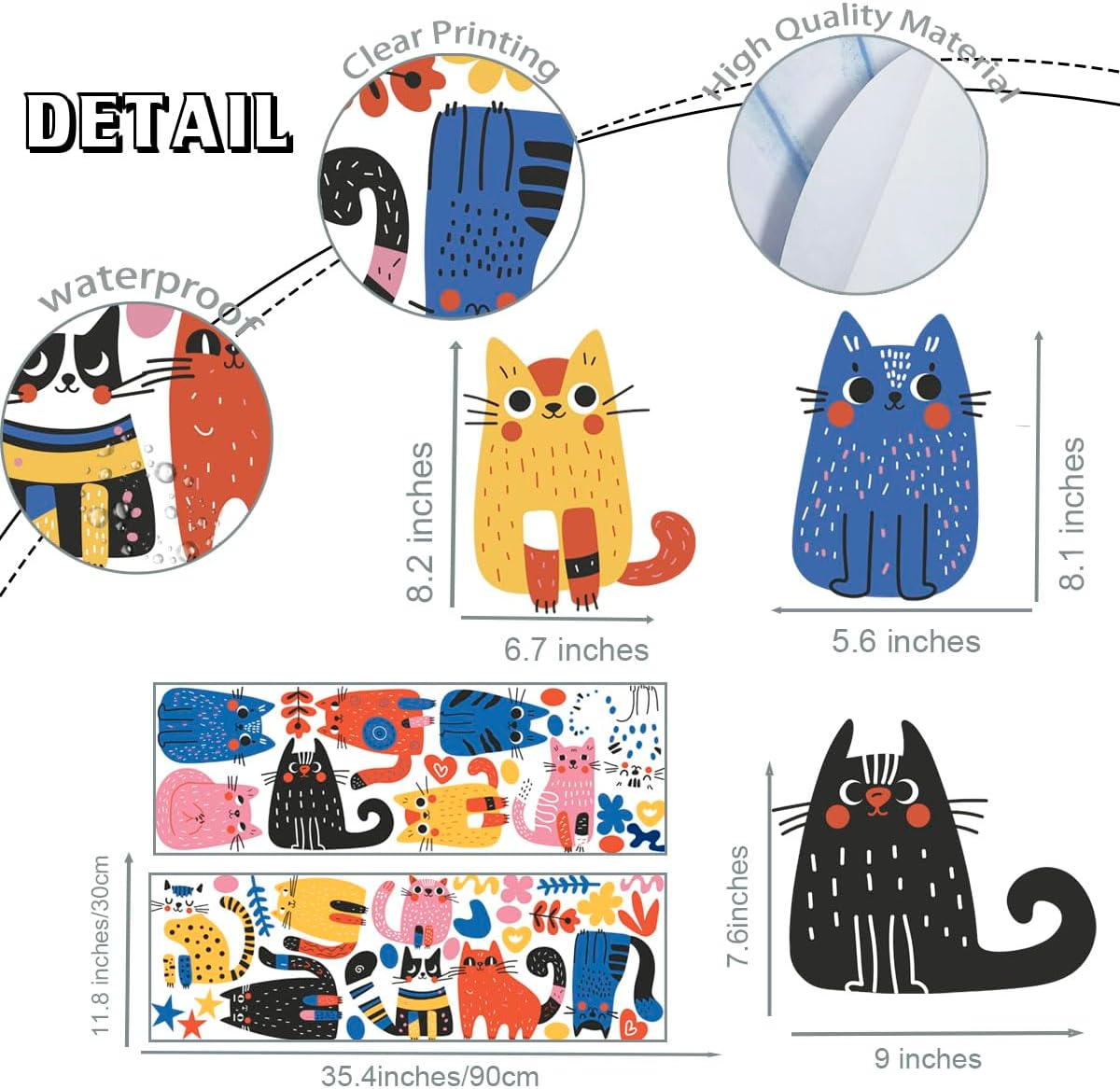 Colorful Doodle Wall Decal / Cat