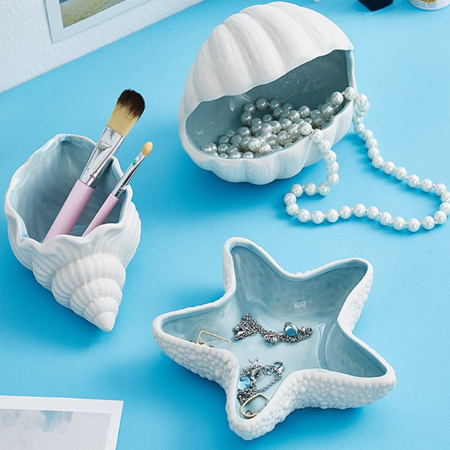 Large Conch Jewelry Dish Tray SeaConch Bowl Ceramic / Conch Jewelry Tray Bowl / 7.7 x 4.7 x 3.5