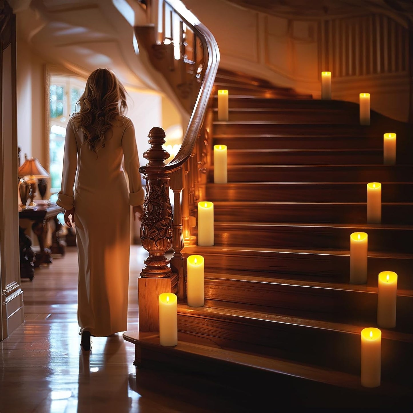 5plots 9" x 3" Flickering Flameless Candles - Battery Operated Wax LED Candles - Amber Yellow Light with Remote and