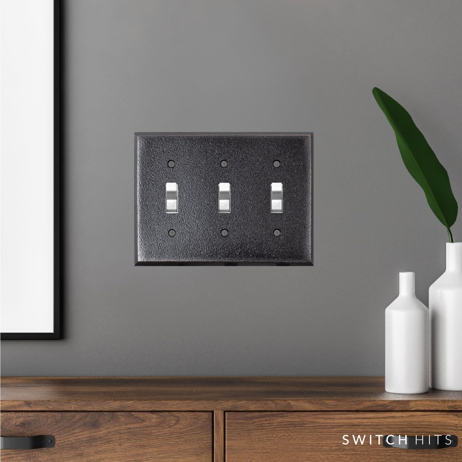 Distressed Antique Bronze Outlet Wall Plate | 3 Toggle | 6.25" x 4.5" | Hand-Polished Brass Construction | Electrical