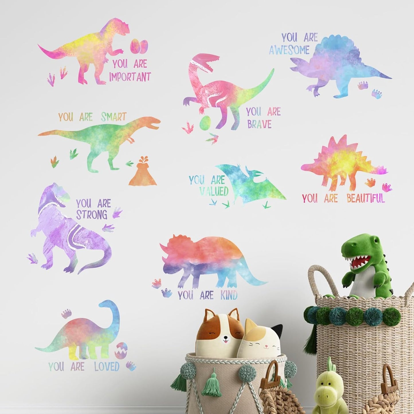 Inspirational Pastel Gradient Dinosaur Wall Decals Stickers / Colorful Dinosaur