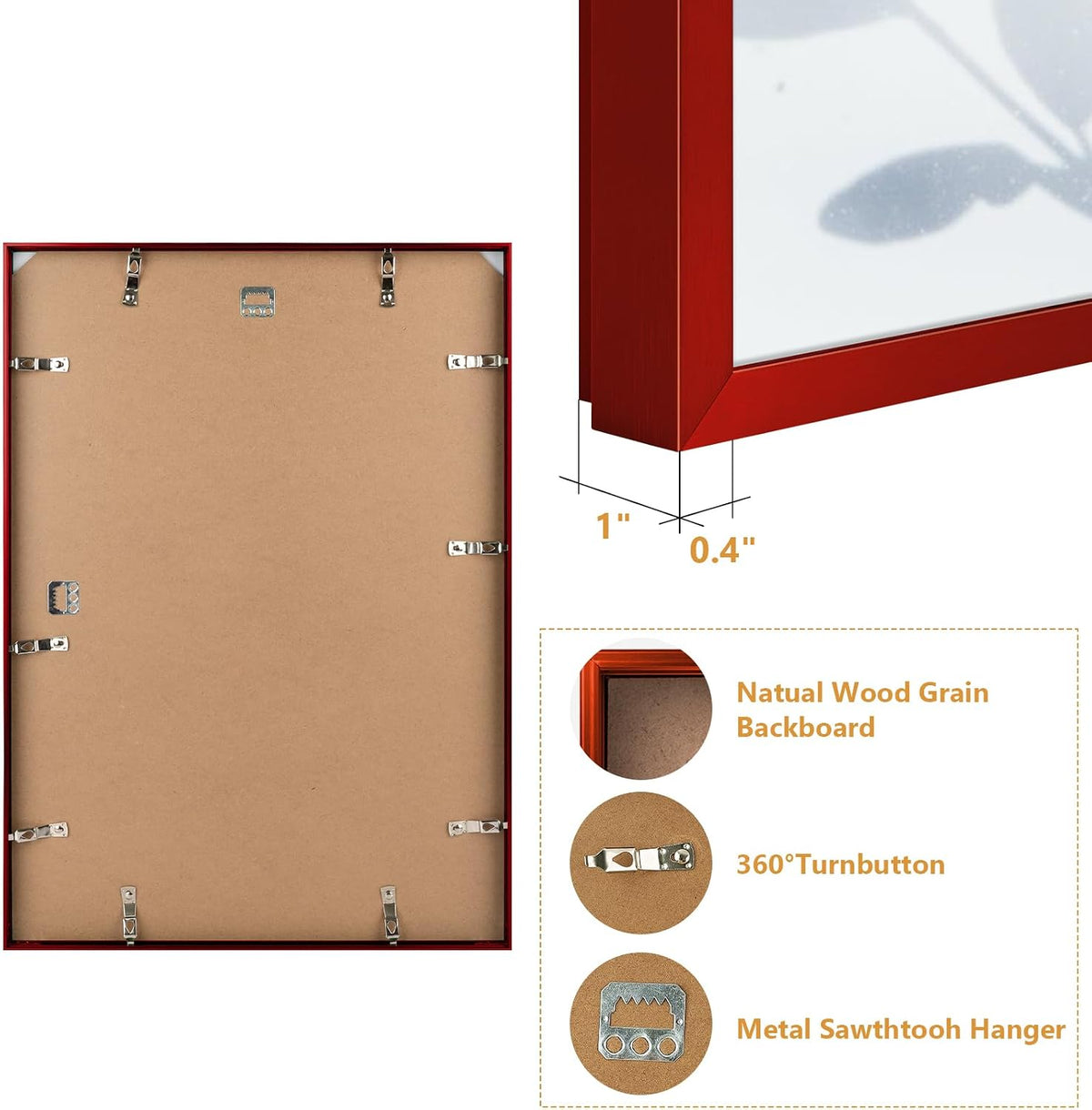 Golden State Art A2 Aluminum Poster Frame Acrylic Front Red | Metal Thin Frames for 16.5x23.4 Photo, Wall Hooks for