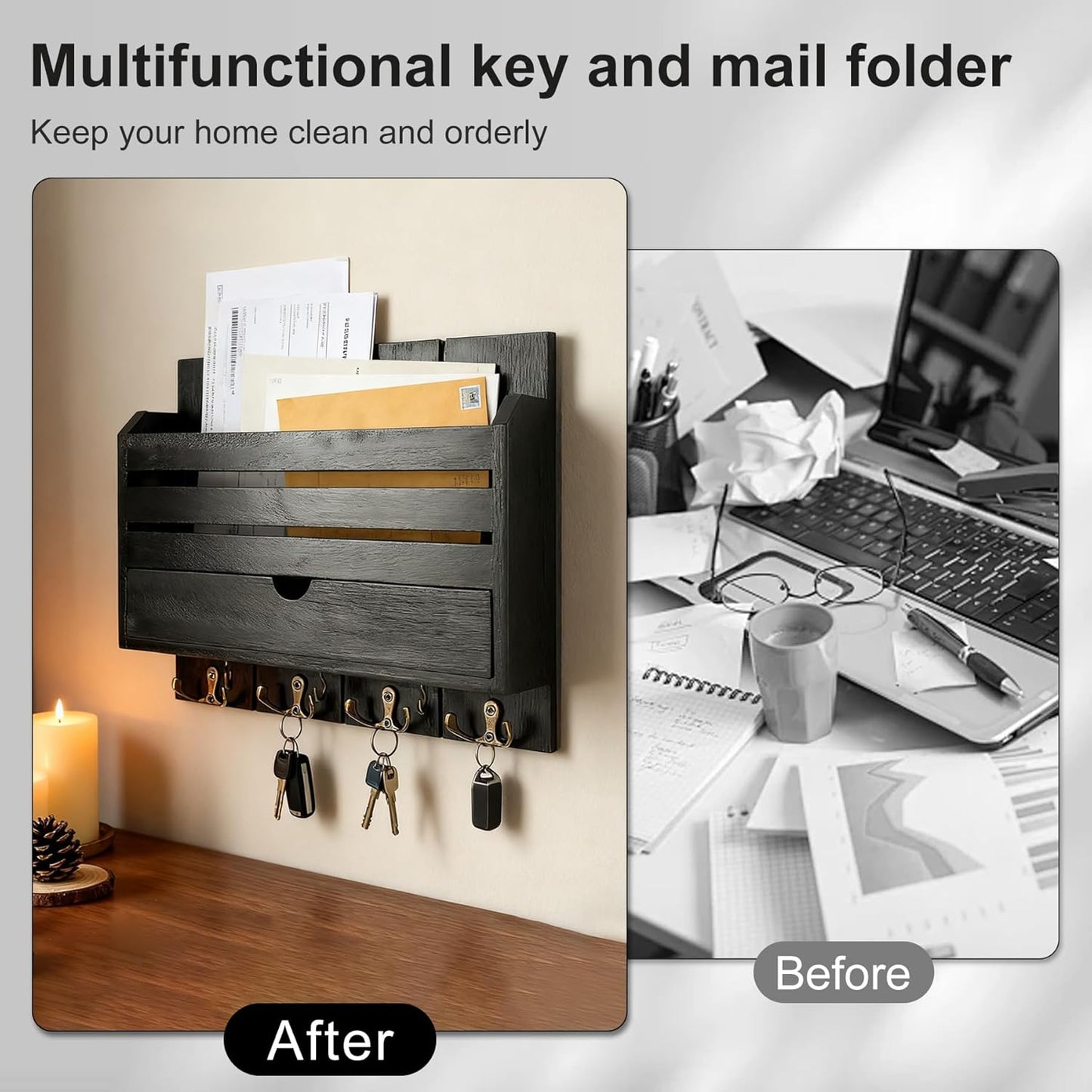 Wooden Wall Mount Key Holder / Brown
